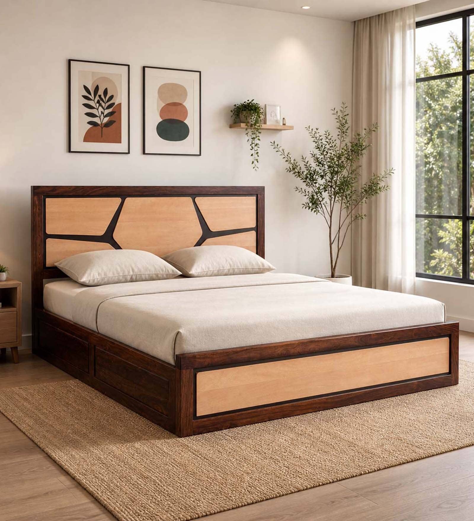 Piccadilly Sheesham Wood King Size Bed In Dual Tone Finish With Box Storage