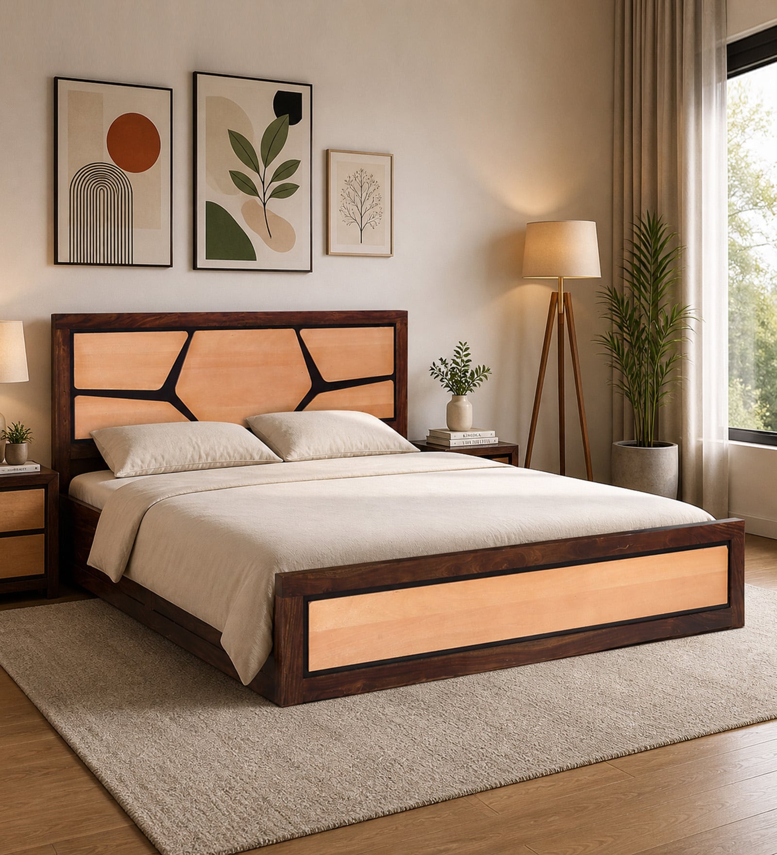 Piccadilly Sheesham Wood King Size Bed In Dual Tone Finish With Hydraulic Storage