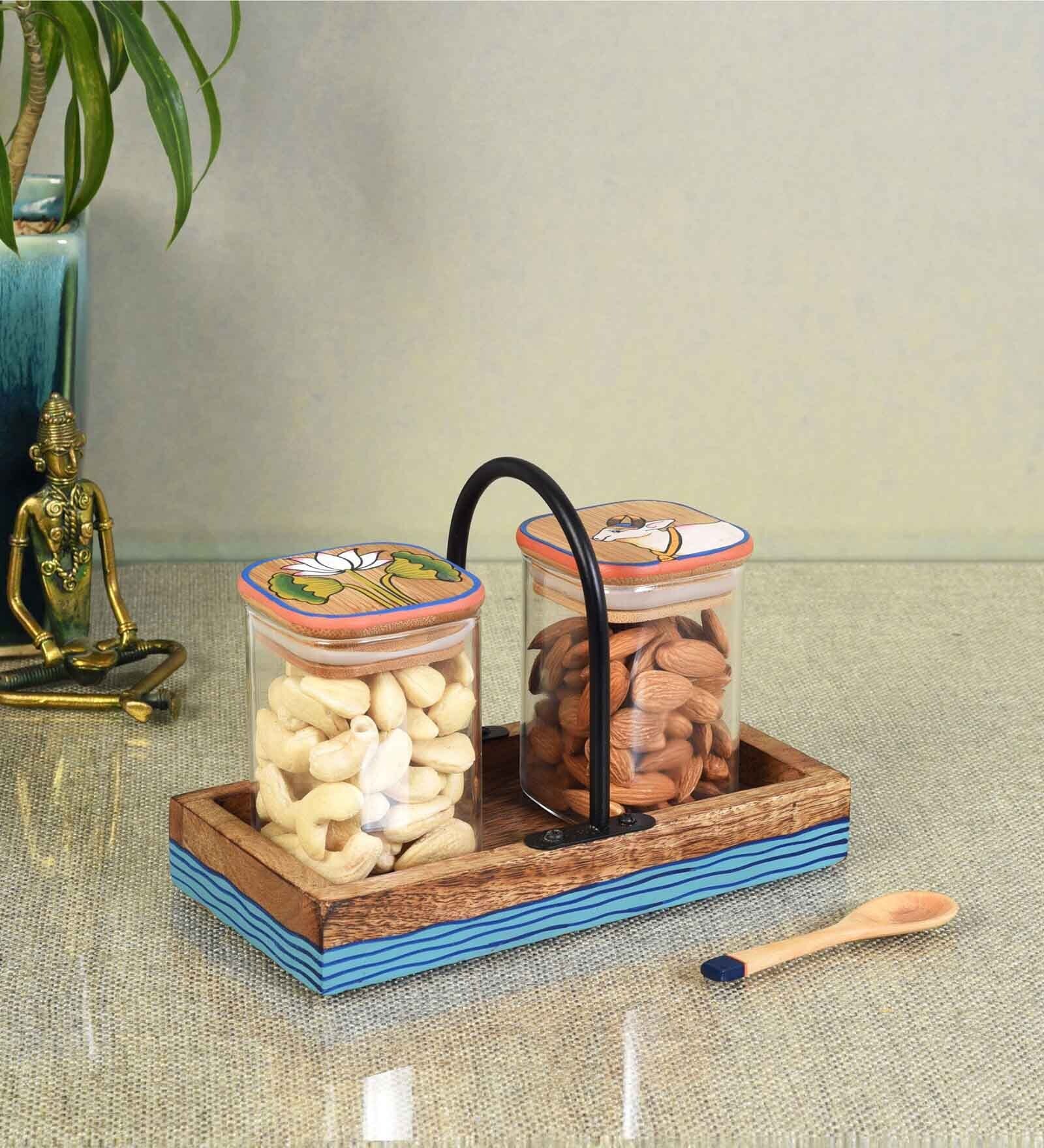 Pichhwai Iteeha Multicolor Glass and Wood 2 pcs Condiment Sets