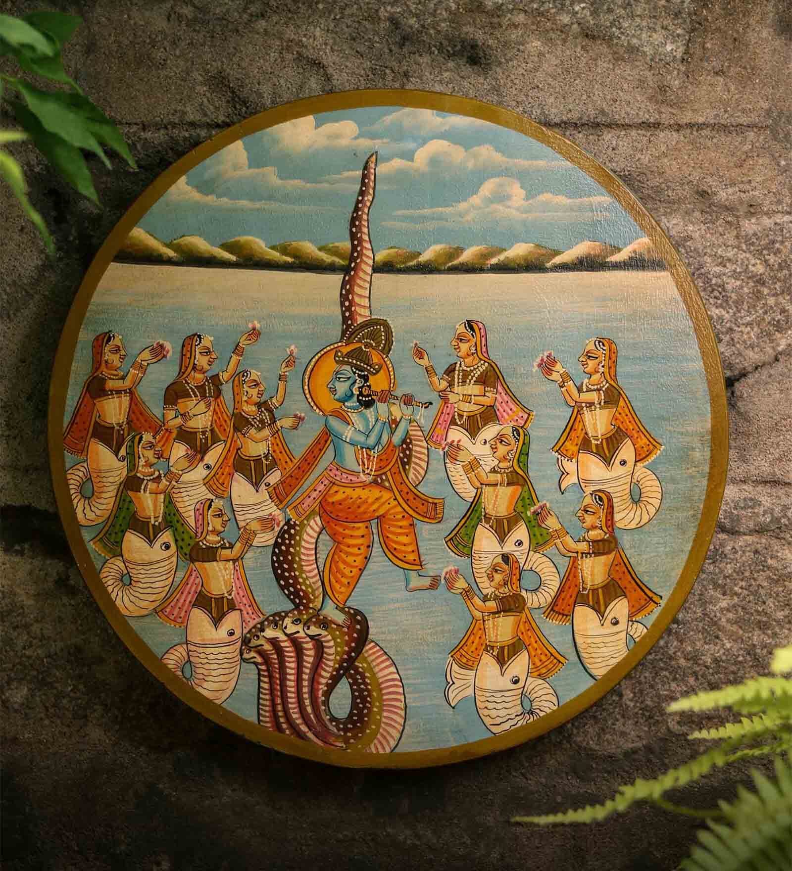 Pichwai Multicolour Sheesham Wood Wall Plate