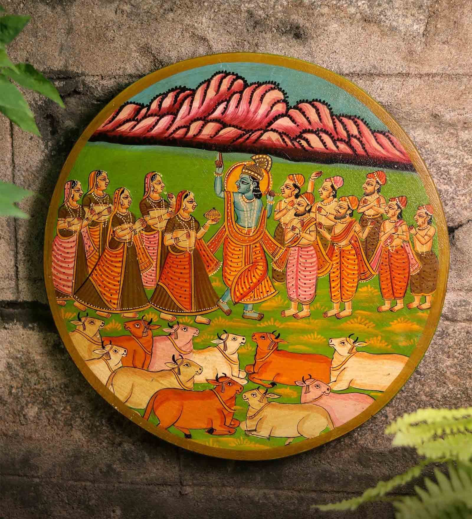 Pichwai Multicolour Sheesham Wood Wall Plate