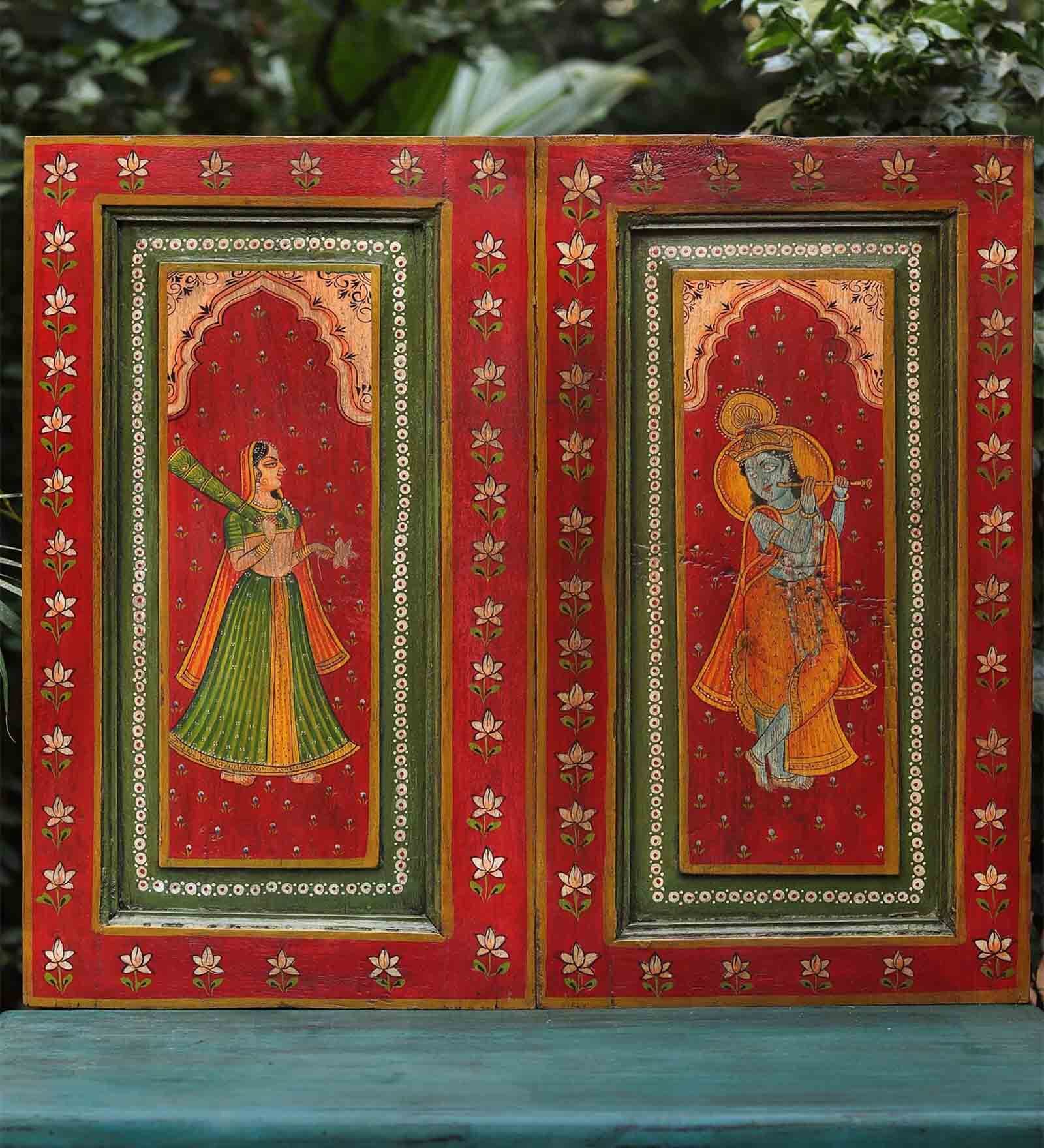 Pichwai Multicolour Sheesham Wood Wall Plate