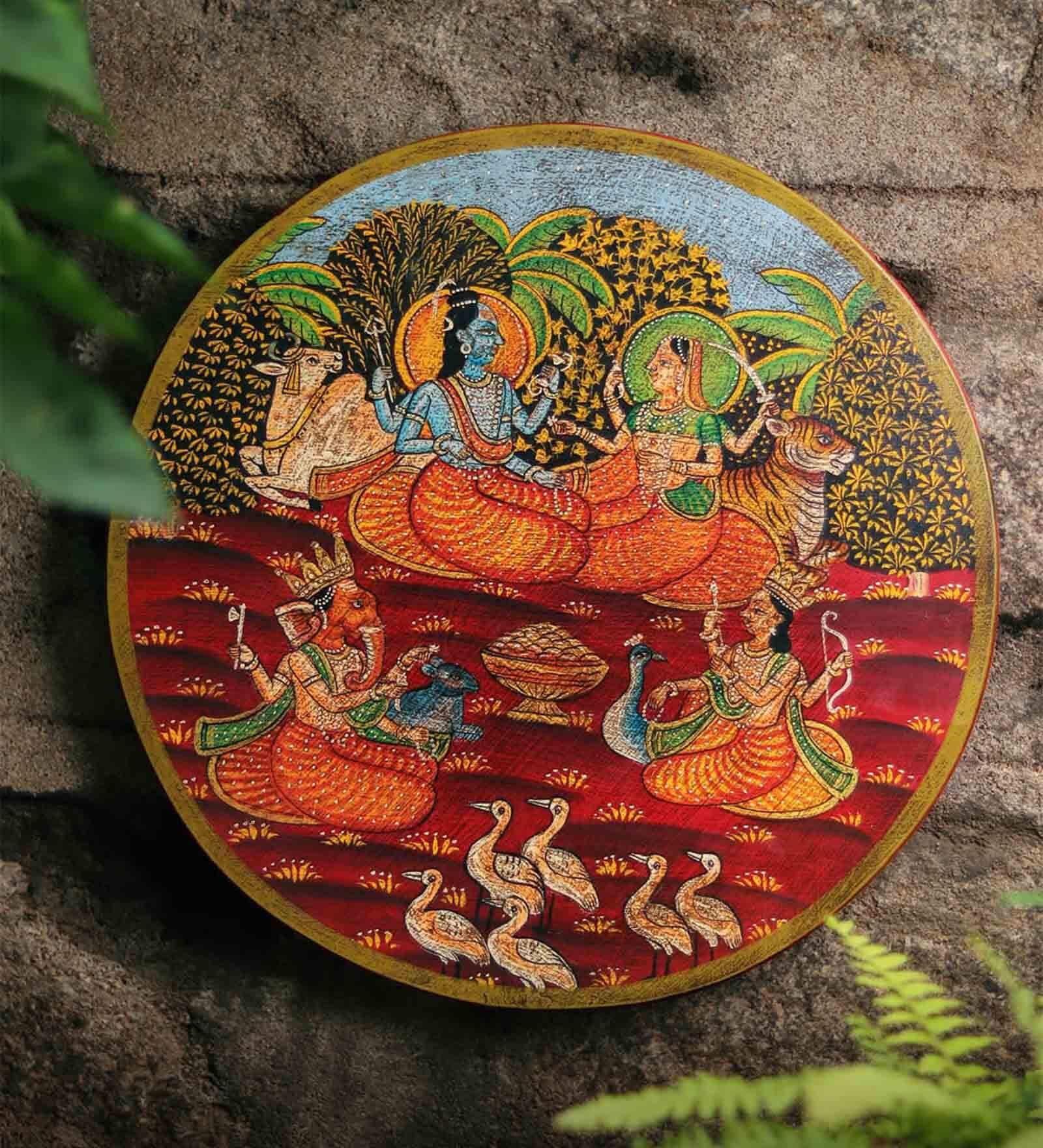 Pichwai Multicolour Sheesham Wood Wall Plate