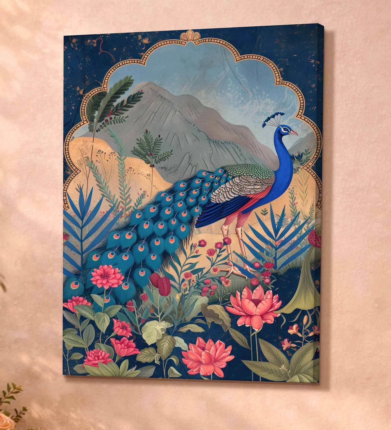 Pichwai Peacock Stretched Canvas Painting