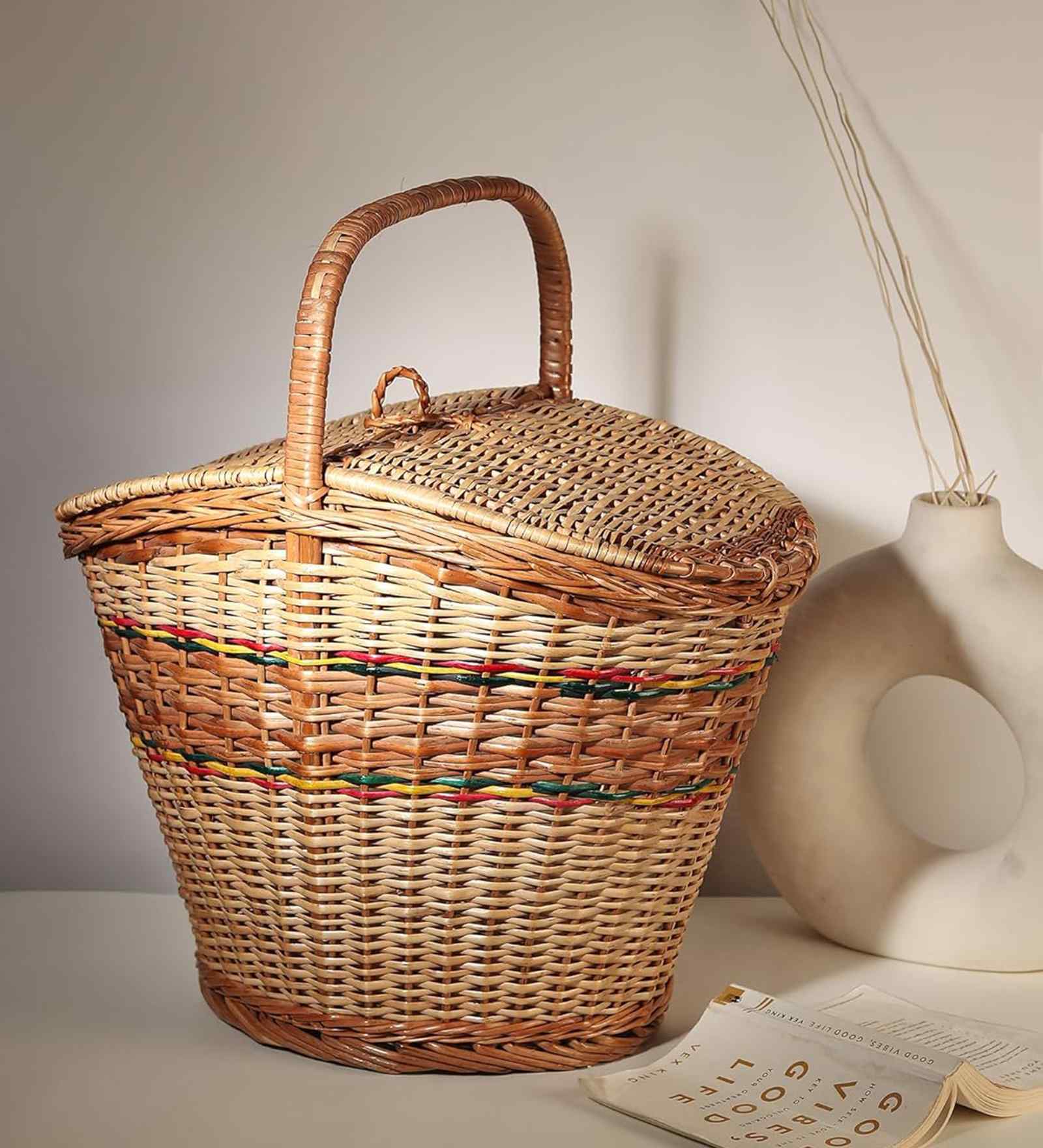Picnic Basket | Wicker Basket for Lunch | Oval Wicker Picnic Basket With Top Handle | Wicker Modern Picnic Basket (Design 01)