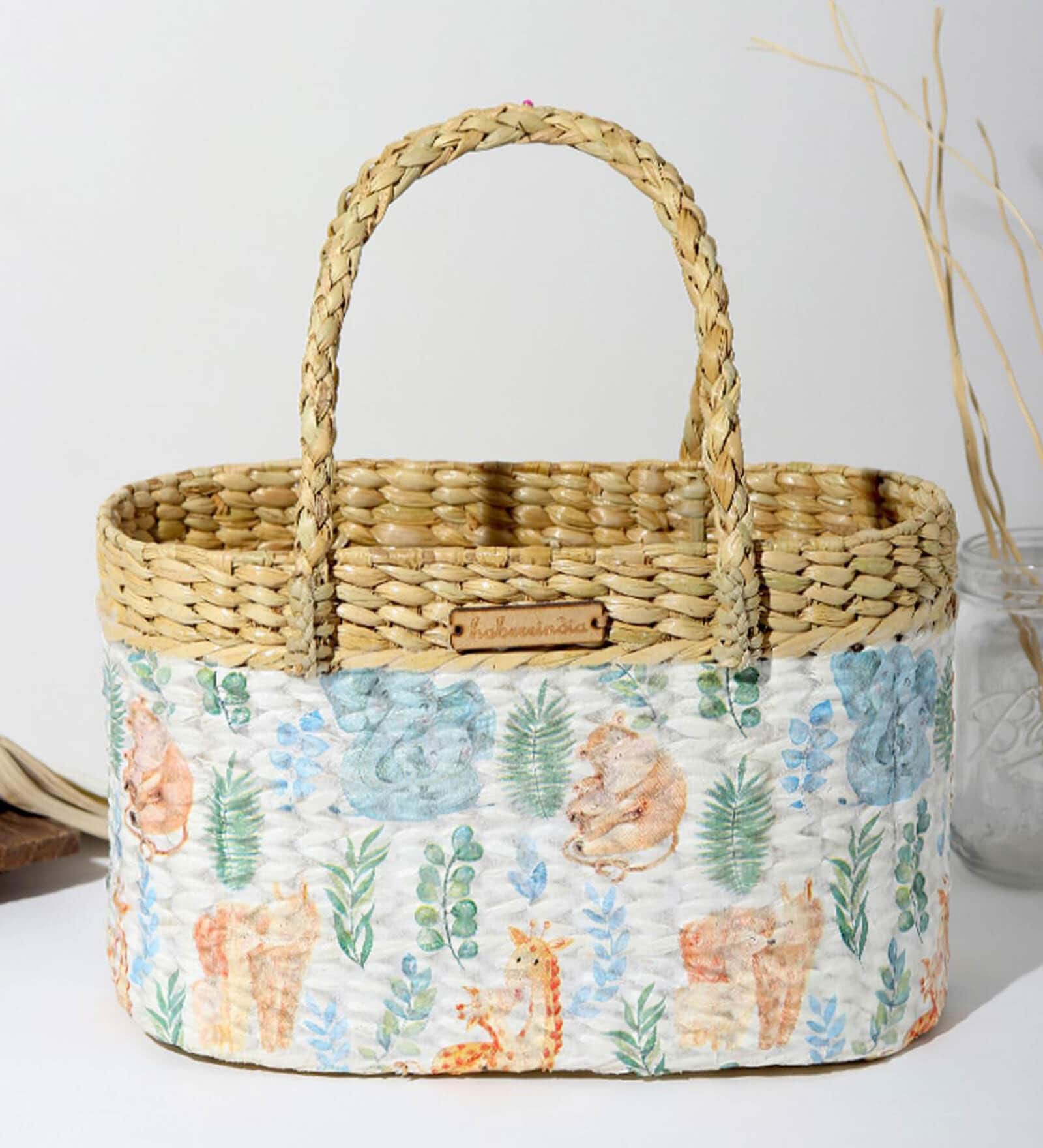 Picnic Baskets | Lunch Bag | Jute/Cane Basket for Gifting | Tiffin Basket | Wicker Baskets (Design 02)
