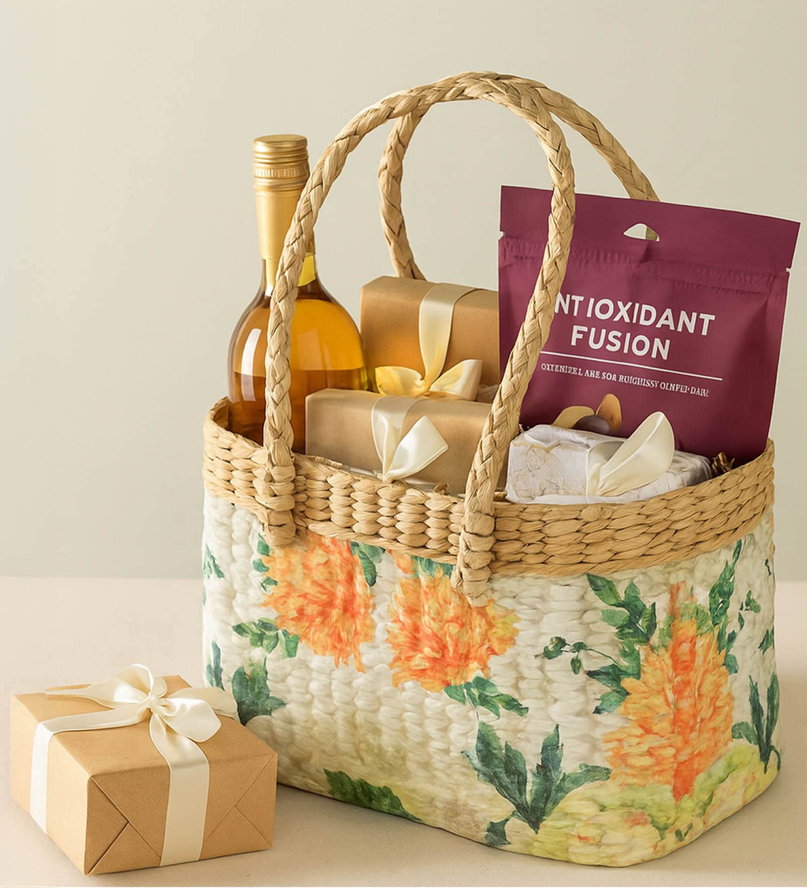 Picnic Baskets,Lunch Bag,Jute/Cane Basket For Gifting (Design 06-L26 X W20 X H18 Cm)