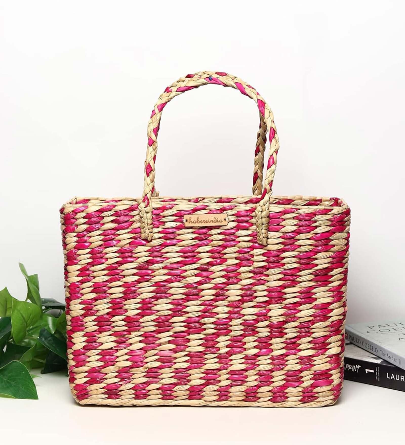 Picnic Baskets | Lunch Basket | Cane or Jute Basket | Cane Basket for Gifting | Wicker Baskets (Pink & Beige)
