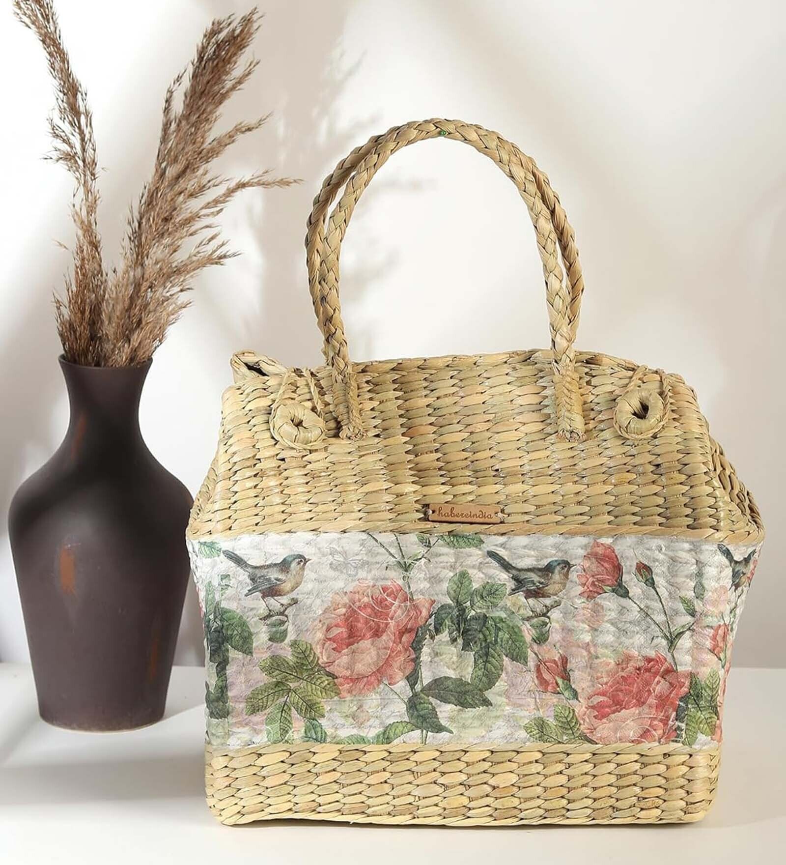 Picnic Baskets | Lunch Basket | Jute Travel Baskets | Cane Basket for Gifting (Design 01)