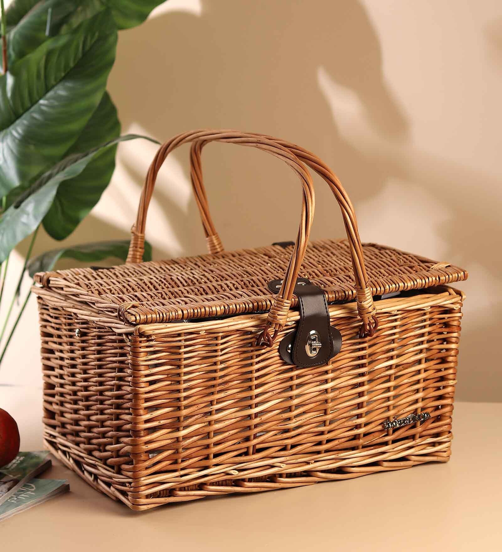 Picnic Hamper Set | Wicker Picnic Basket For 4 | Large Wicker Picnic Basket