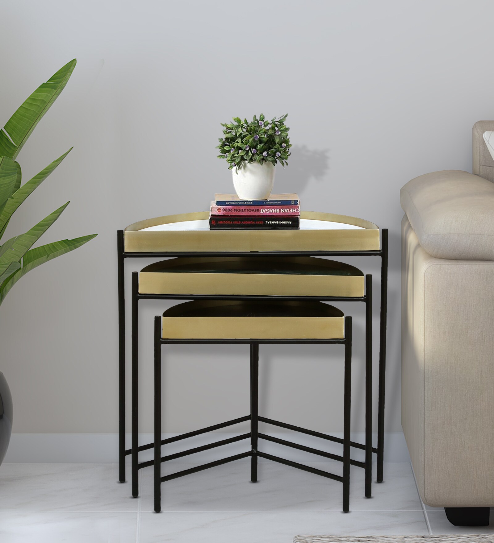 Picou Marble Top Nest Of Tables In Dual Tone Finish