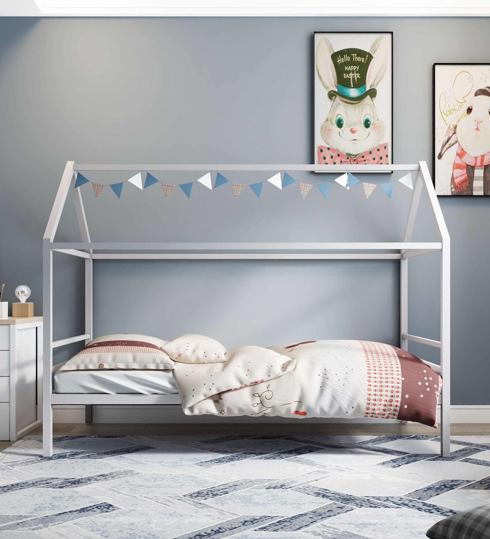 Pictor Metal Kids Canopy Beds in White Colour