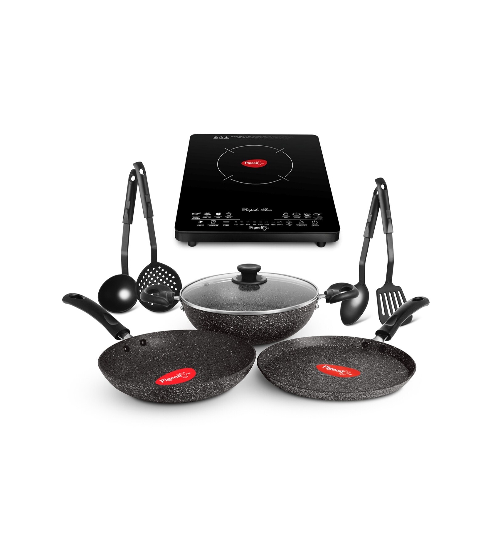 Buy Pigeon Black Touch Panel Rapido Slim Induction Cooktop & Granito Induction Base Induction