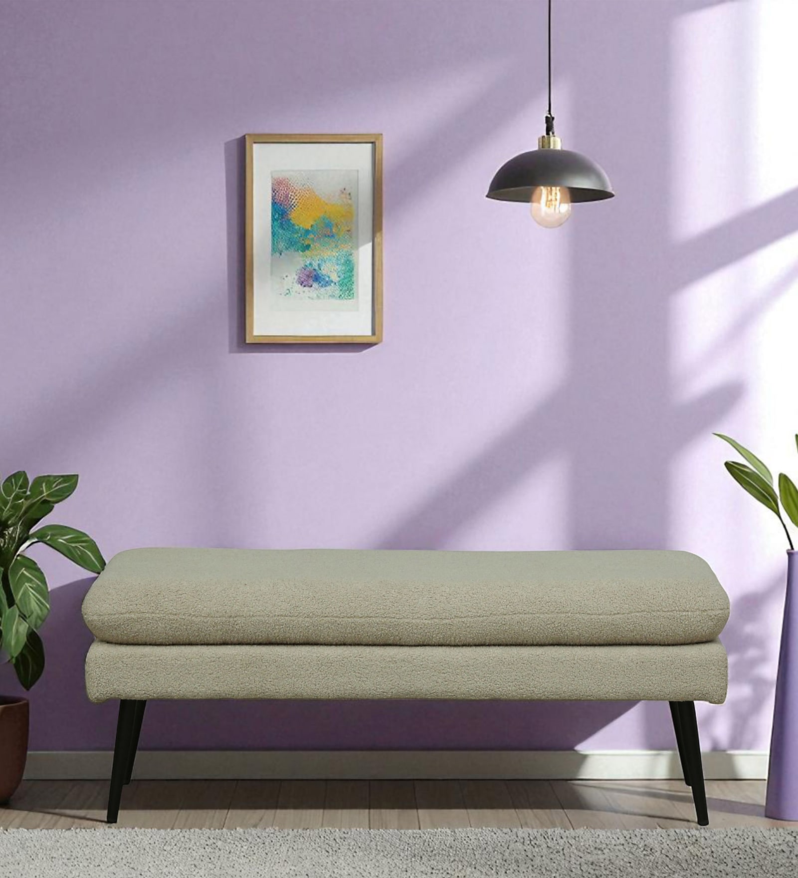 Pilar Boucle Fabric Bench In Lunar Grey Colour Pilar Boucle Fabric Bench In Lunar Grey Colour