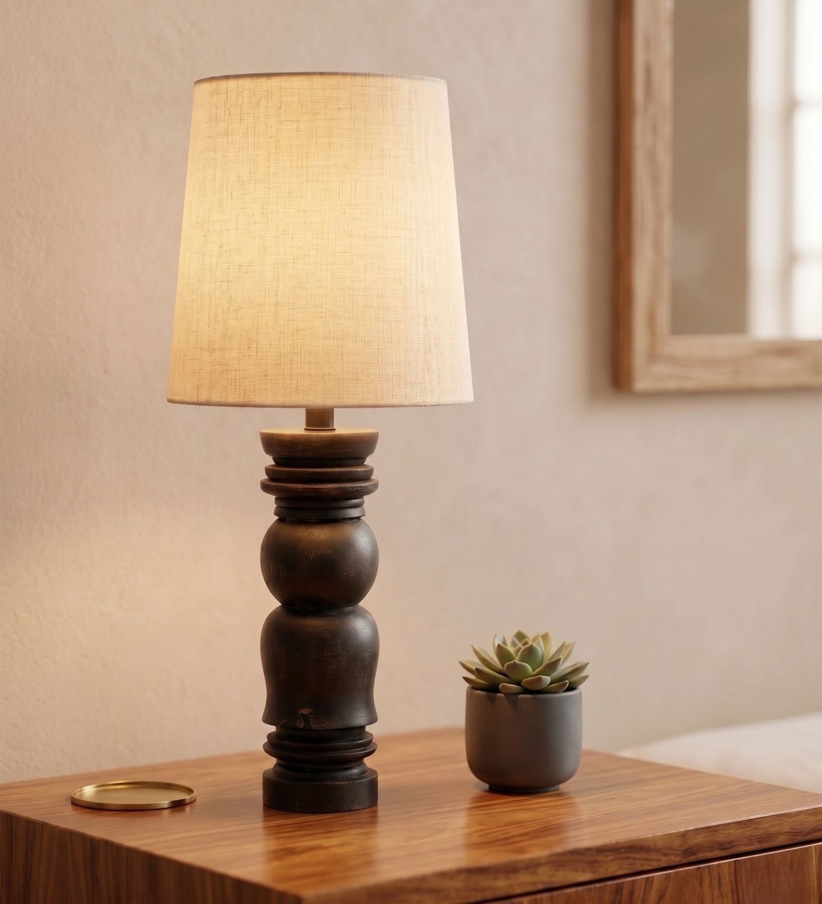 White Pillar Mango Wood Table Lamp