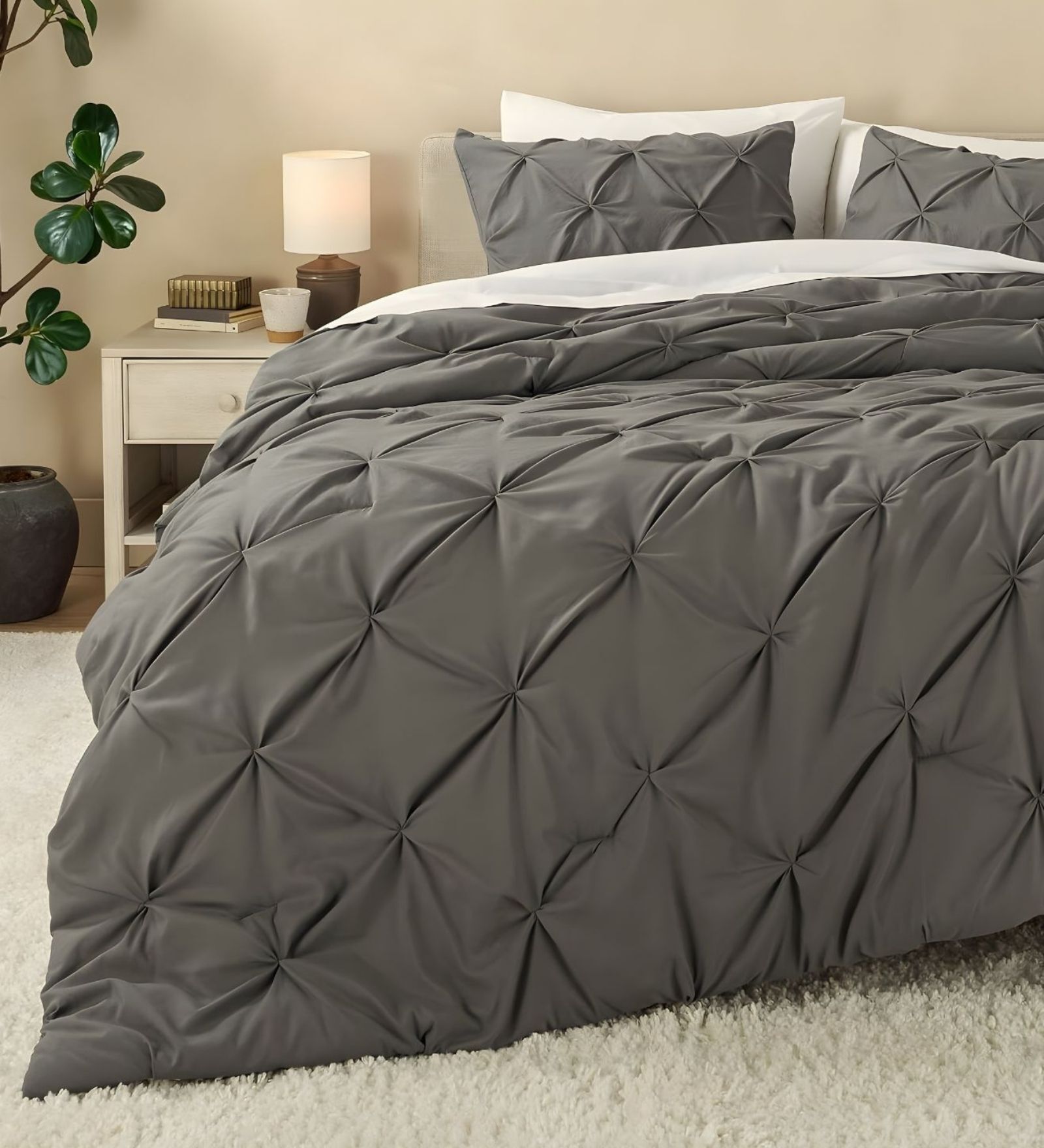 Pinch Pleat Grey Cold-Weather Comforter Single Size With 1 Pillow Cover