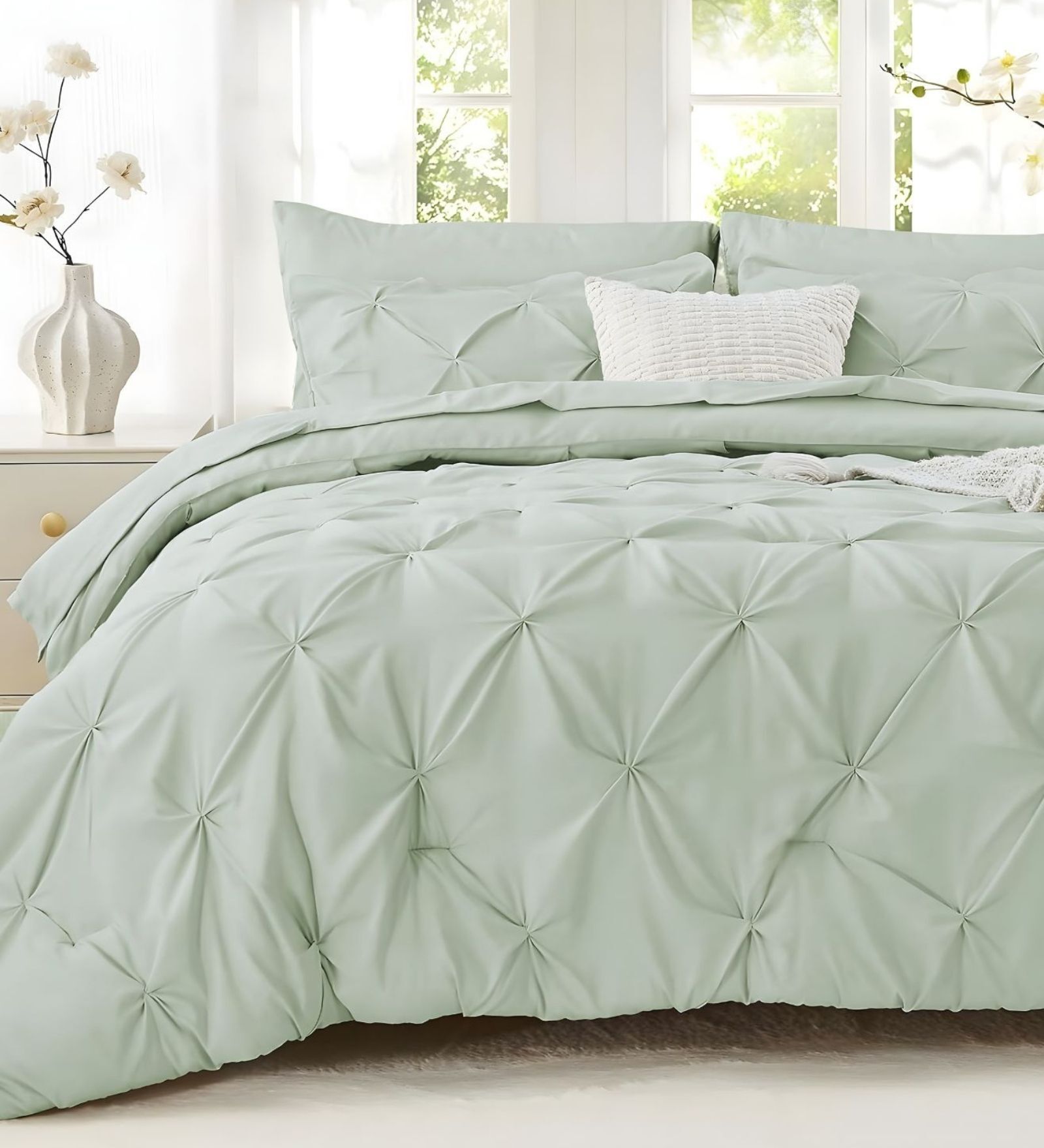 Pinch Pleat Sage Cold-Weather Comforter Single Size With 1 Pillow Cover