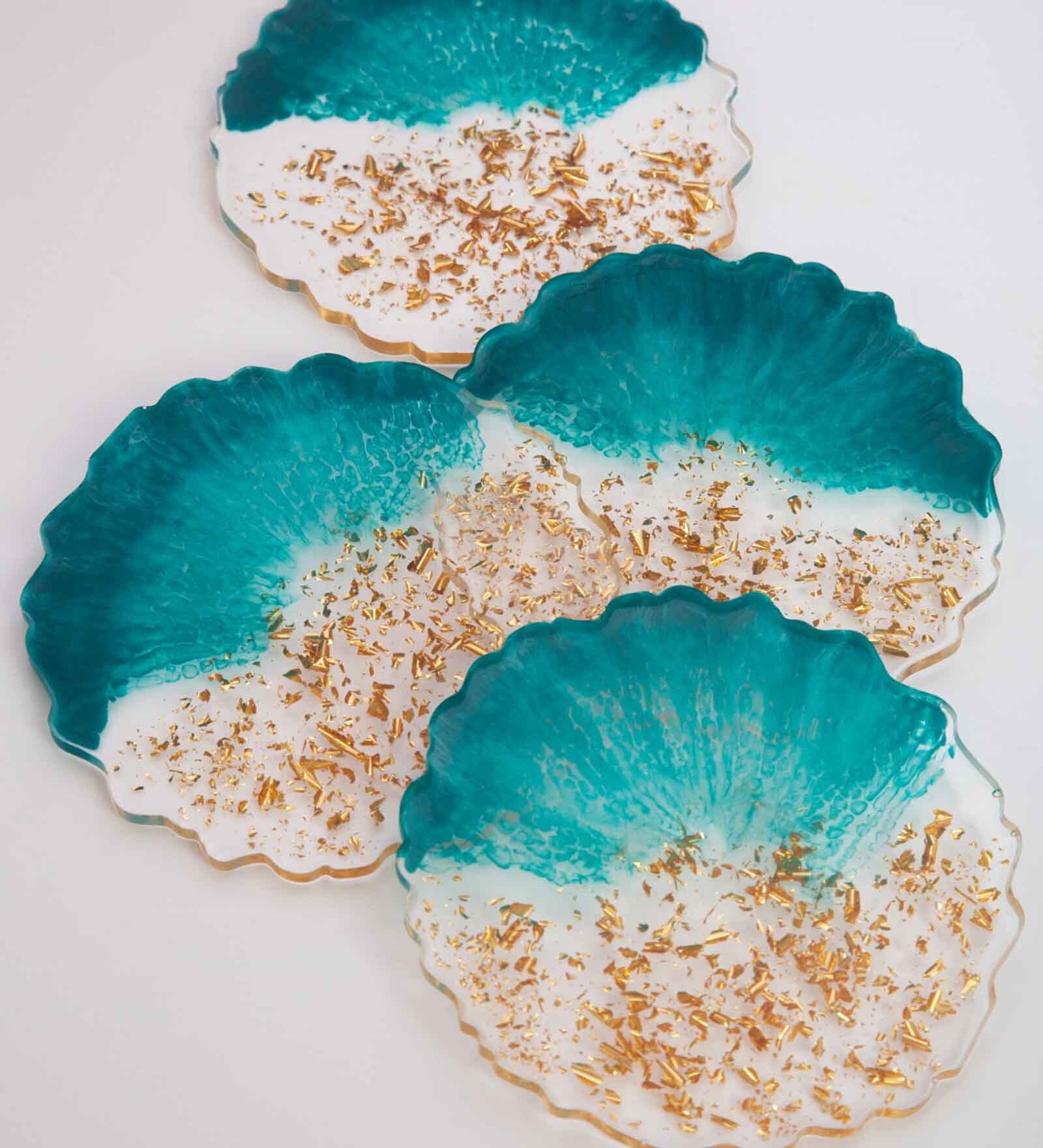 Pine Aesthetic Epoxy Green & White Resin (Set of 4) Table Coaster