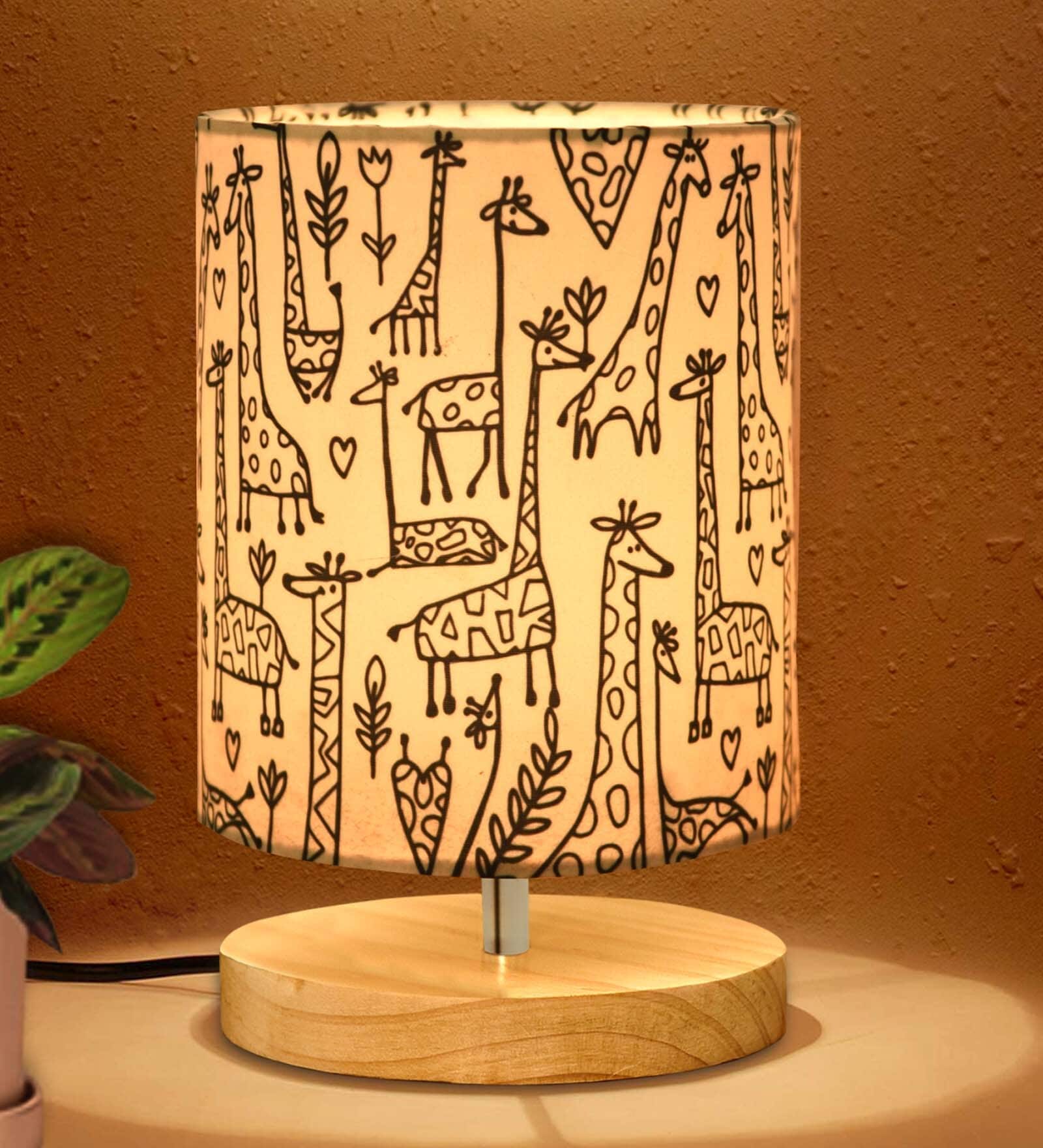 Pine Table Lamp with Wooden Base, Simple Linen Shade, Savannah Cylinder Shade