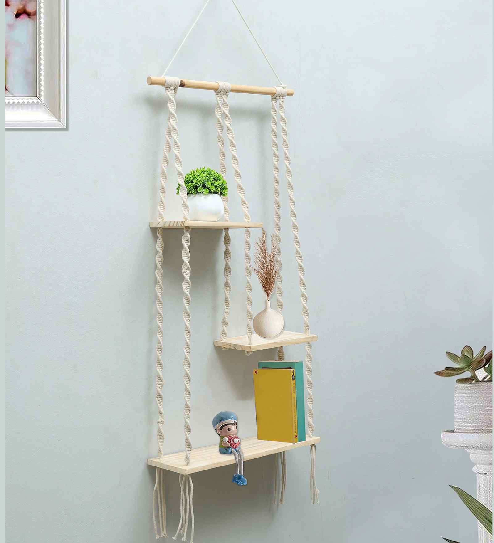 (1Pc) White Cotton Macrame Hanging Shelf