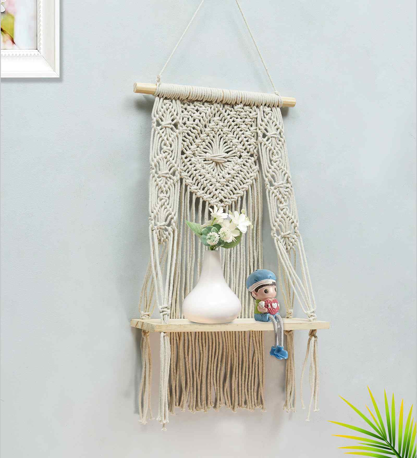 (1Pc) White Cotton Macrame Hanging Shelf