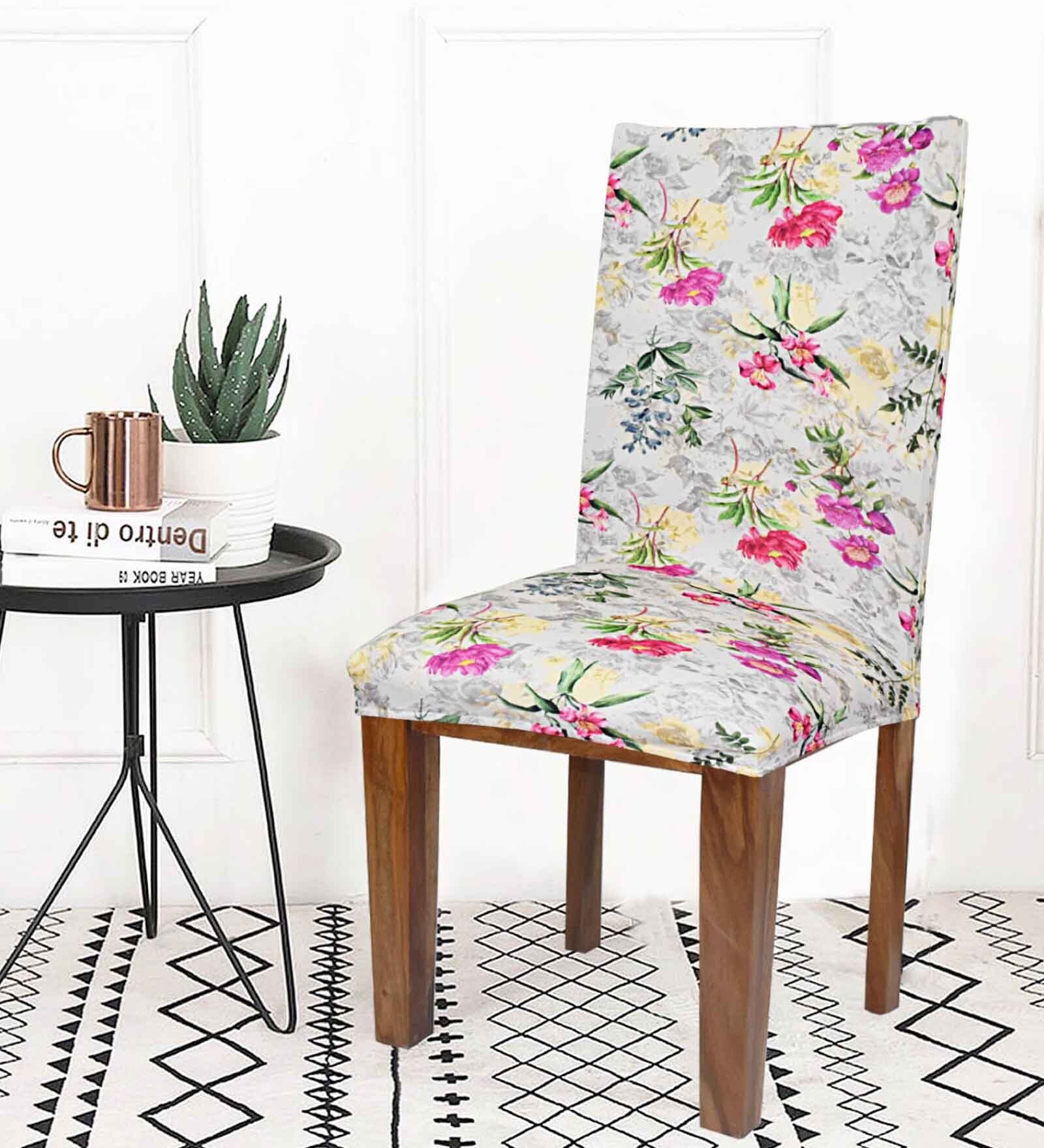 Multicolor Floral Polyester Blend 14x38 Inches Chair Covers (Set of 4)