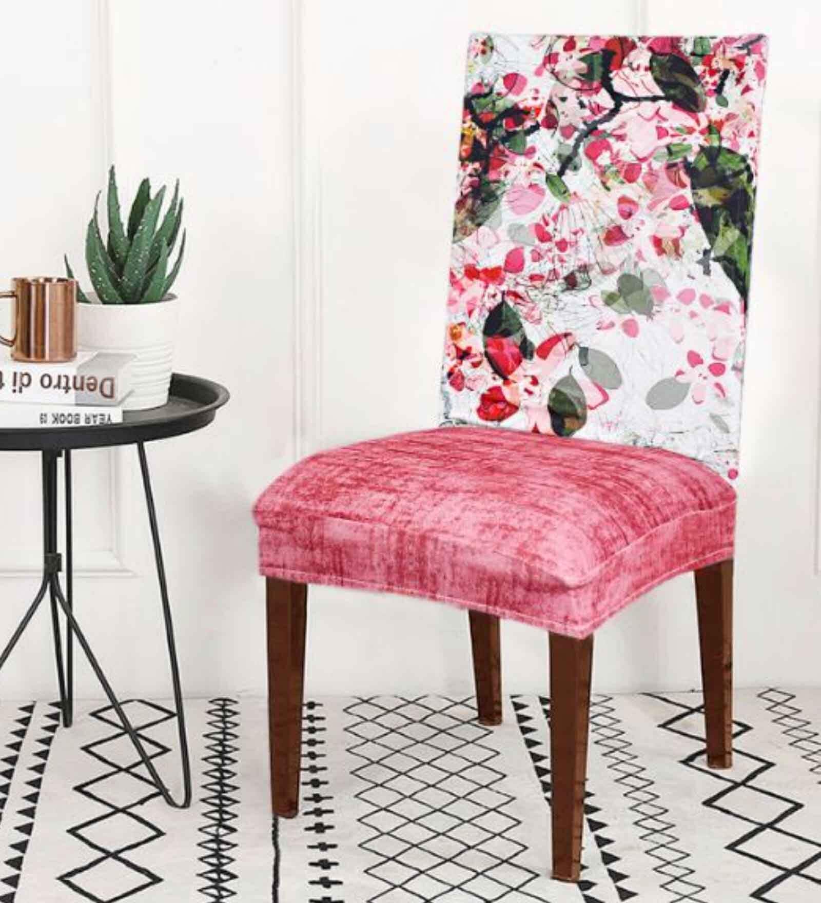 Pink Printed Polyester Blend 14x38 Inches Chair Covers (Set of 6)