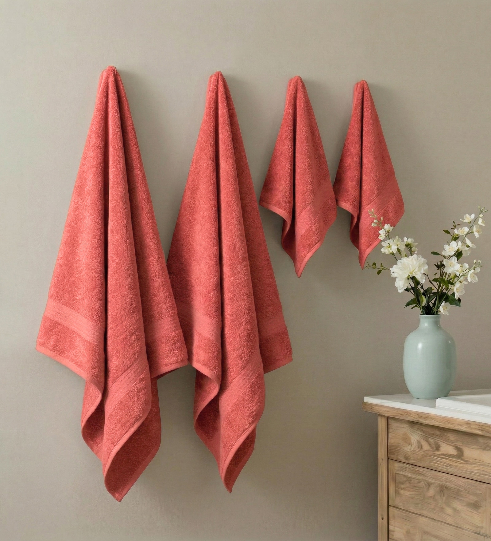 Pink 100% Cotton 380 Gsm Bath Towel 4 Pc
