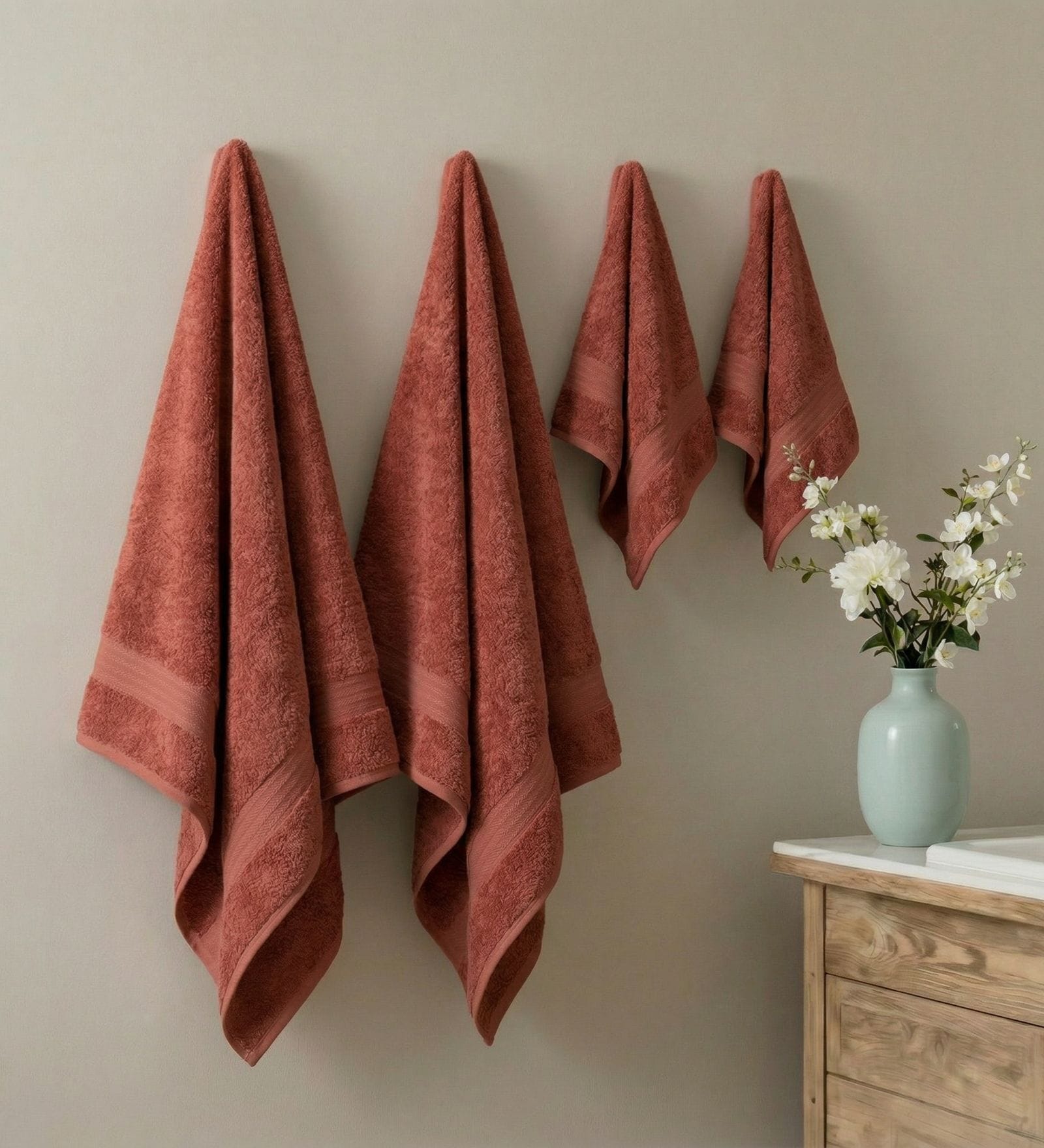 Pink 100% Cotton 380 Gsm Bath Towel 4 Pc