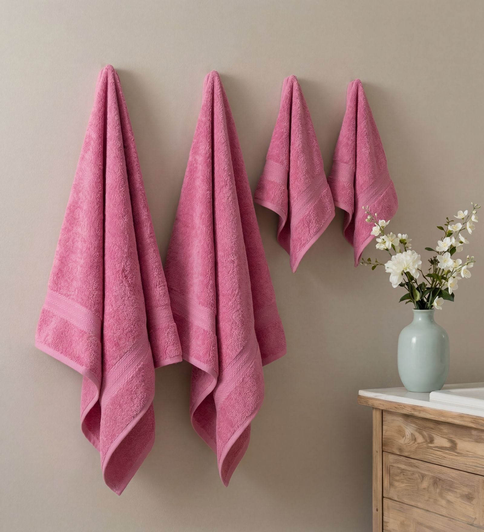 Pink 100% Cotton 380 Gsm Bath Towel 4 Pc