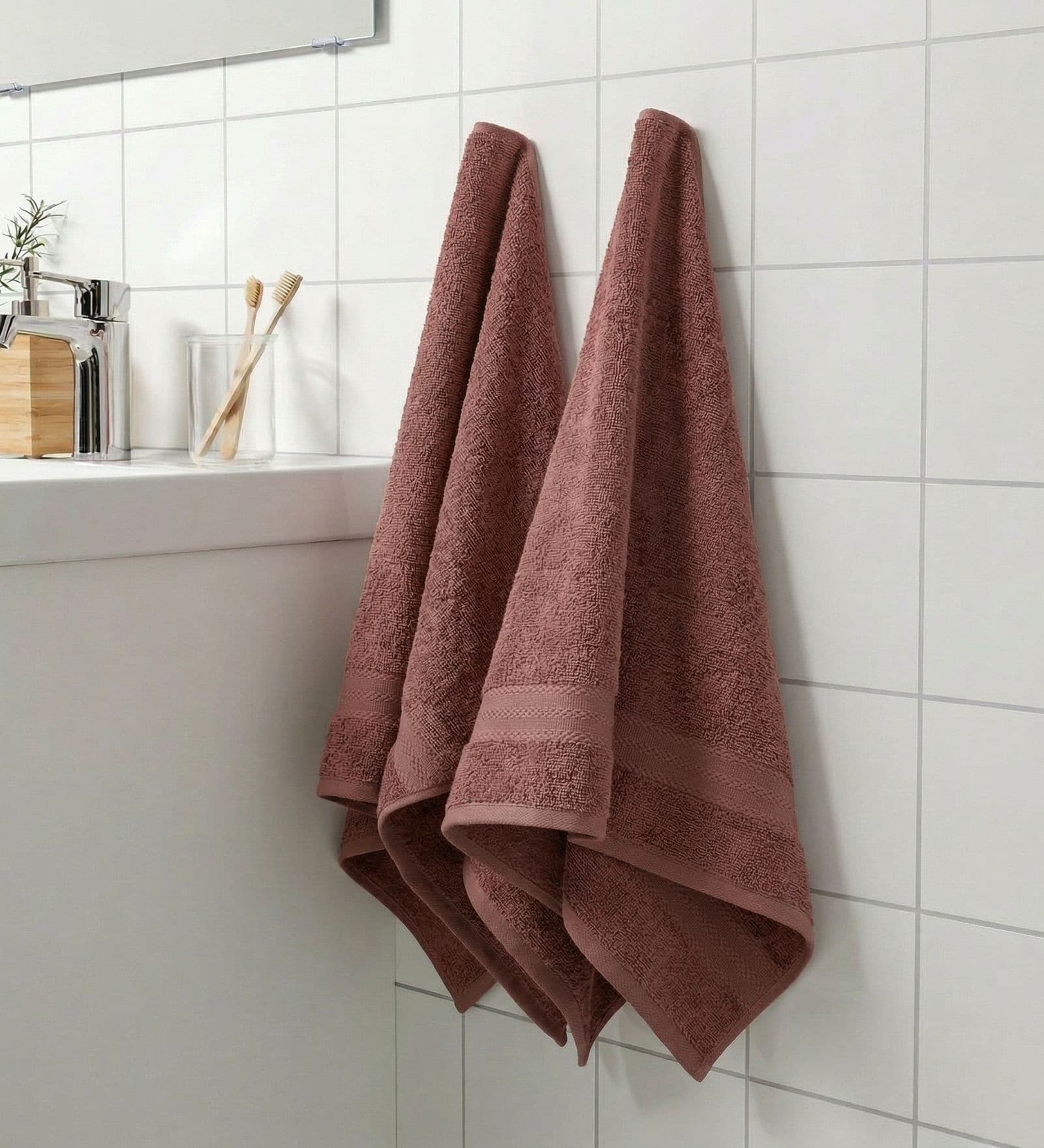 Pink 100% Cotton 380 Gsm Hand Towel 2 Pc