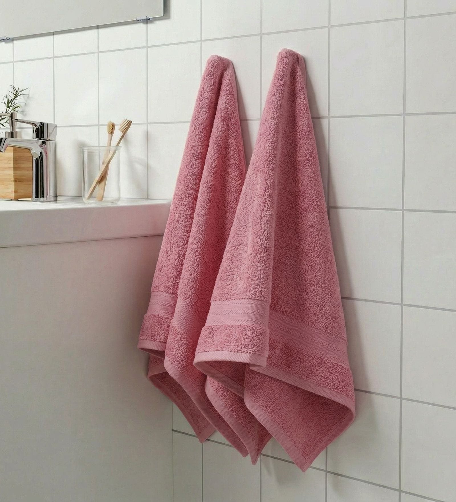 Pink 100% Cotton 380 Gsm Hand Towel 2 Pc