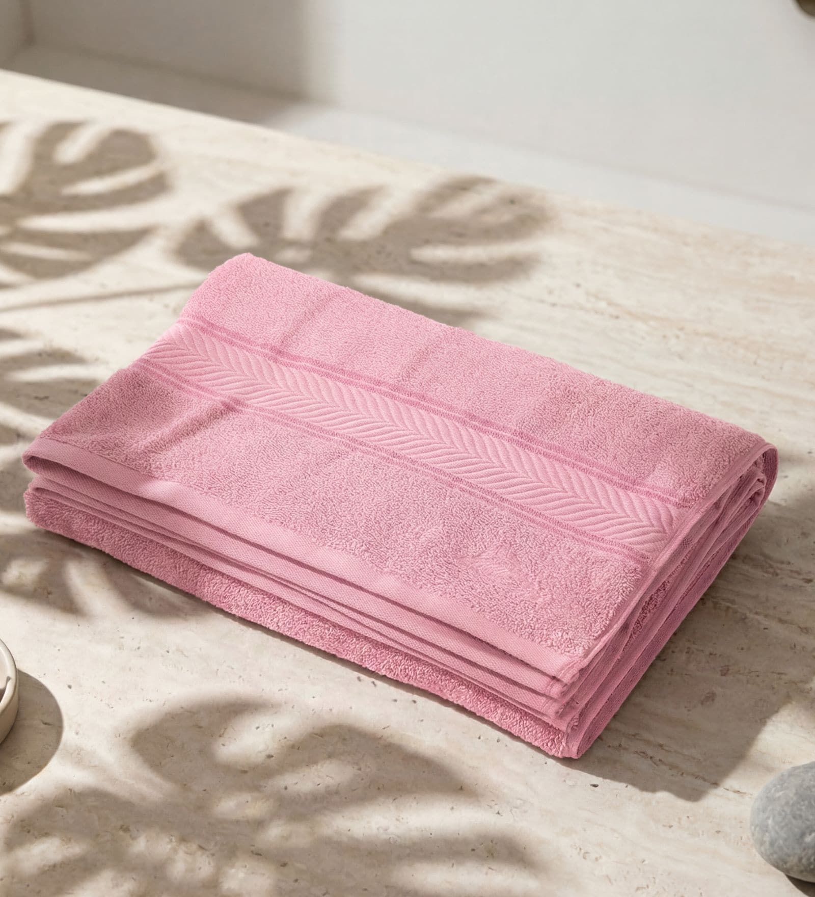 Pink 100% Cotton 525 Gsm Bath Towel
