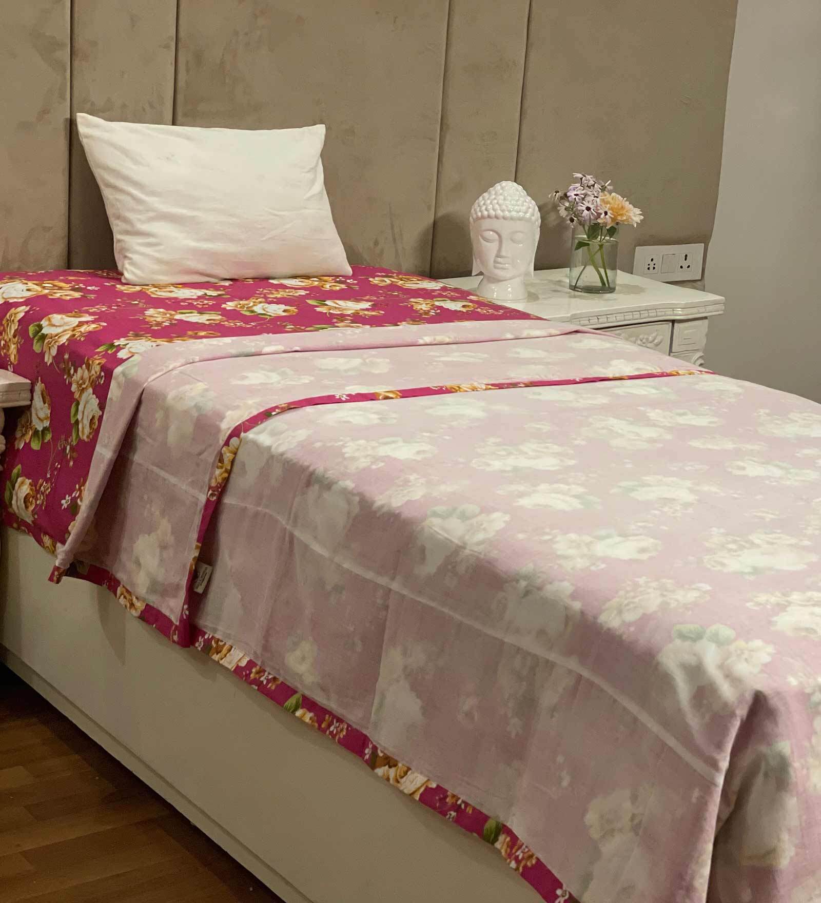 Pink Floral 100% Cotton 300 GSM Single Bed Dohar