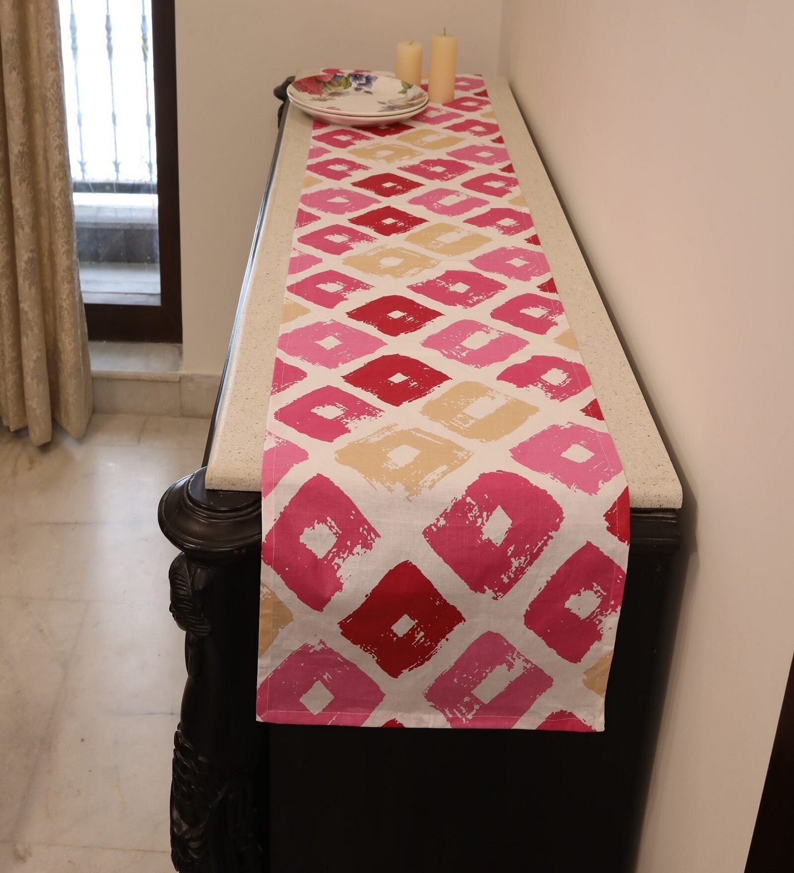 Square (72x13) Pink & Cream Cotton Table Runner