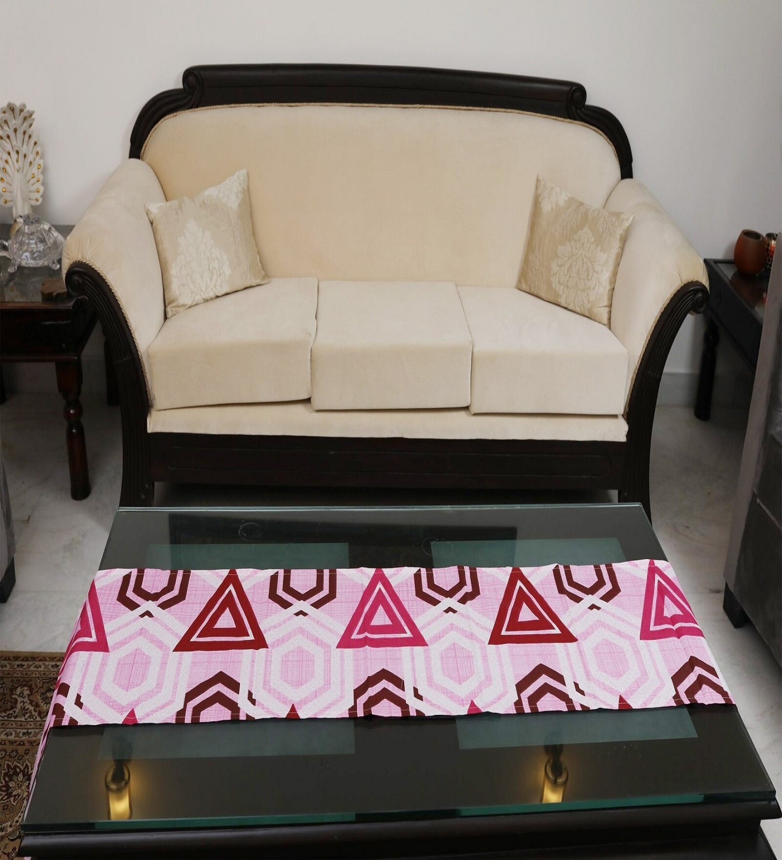 Triangles (72x13) Pink Cotton Table Runner