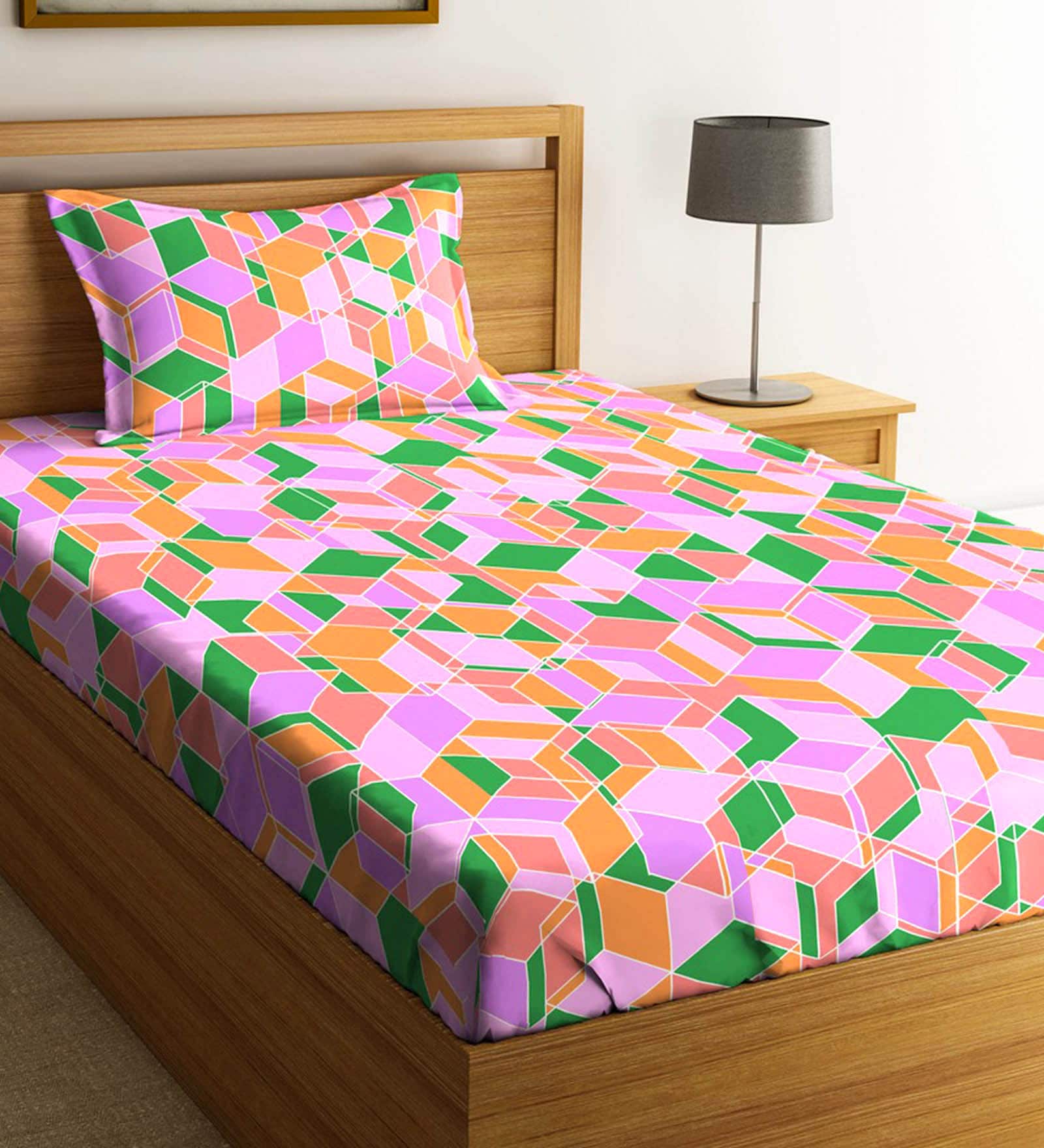 Buy 100 Cotton 104TC Single Bedsheet with 1 Pillow Cover by Core