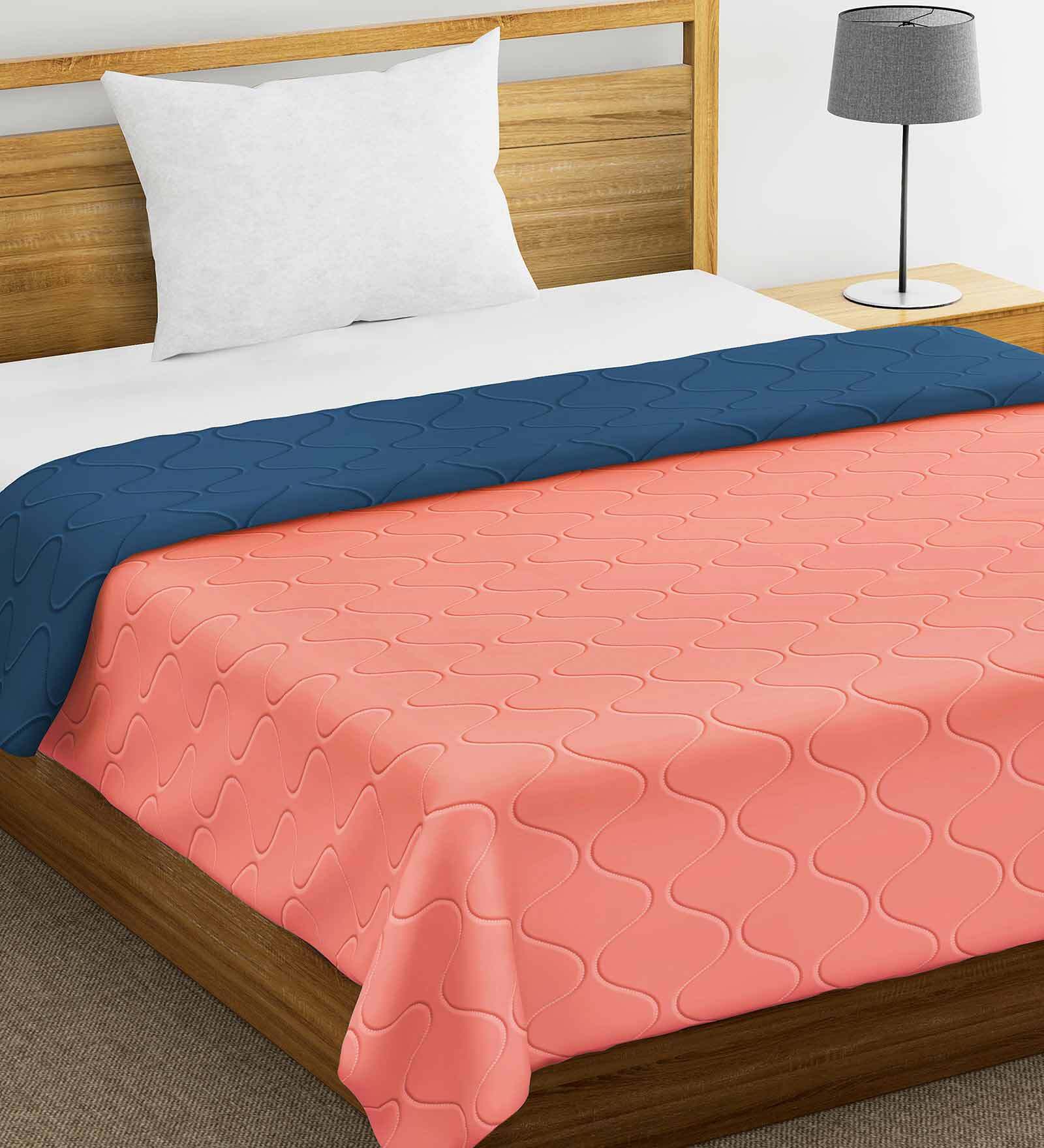 Buy Pink 100% Cotton Solid 150 GSM Single Reversible Comforter by ...