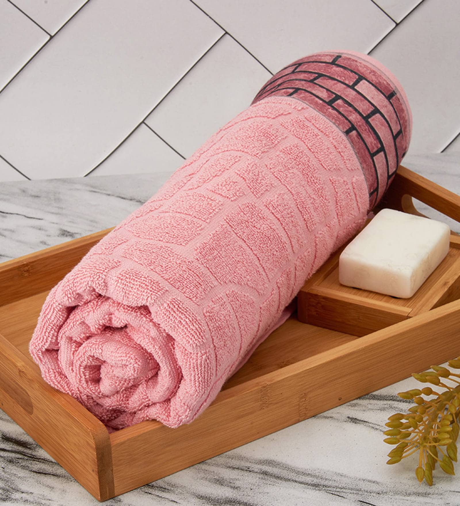 Buy Pink 100 Cotton Patterned 650 GSM Bath Towel by Black Gold at 39