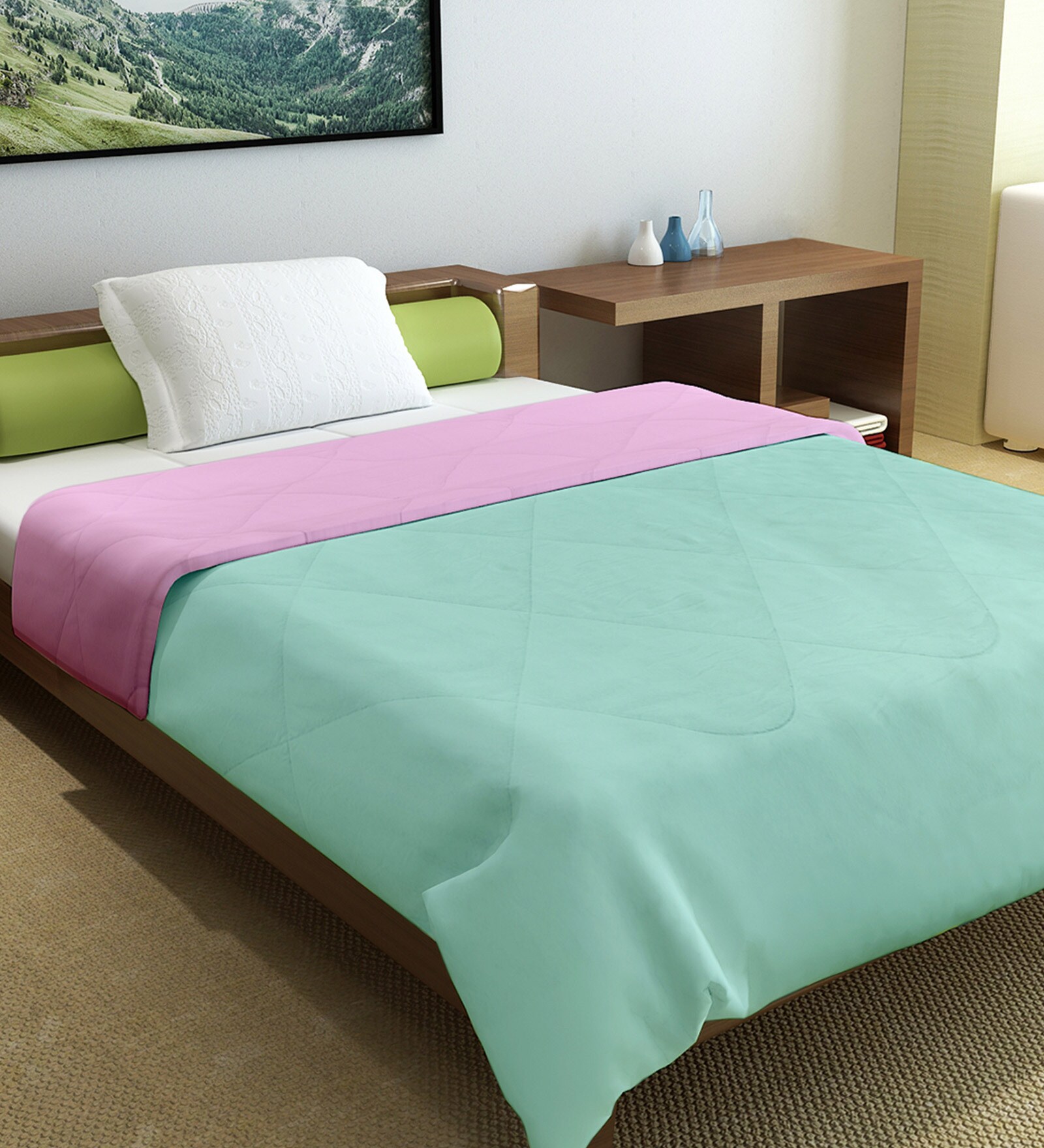 Pink Polyester 150 AC Room Single Bed Comforter