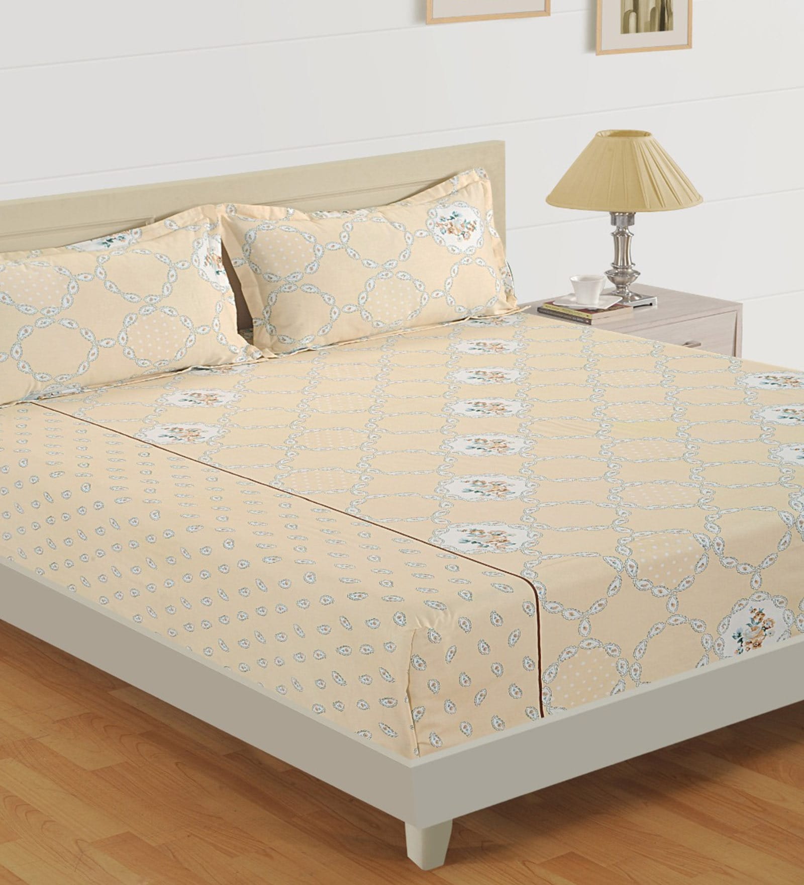 Pink 120 TC Floral Print Cotton Single Bed Sheet with 1 Pillow Cover