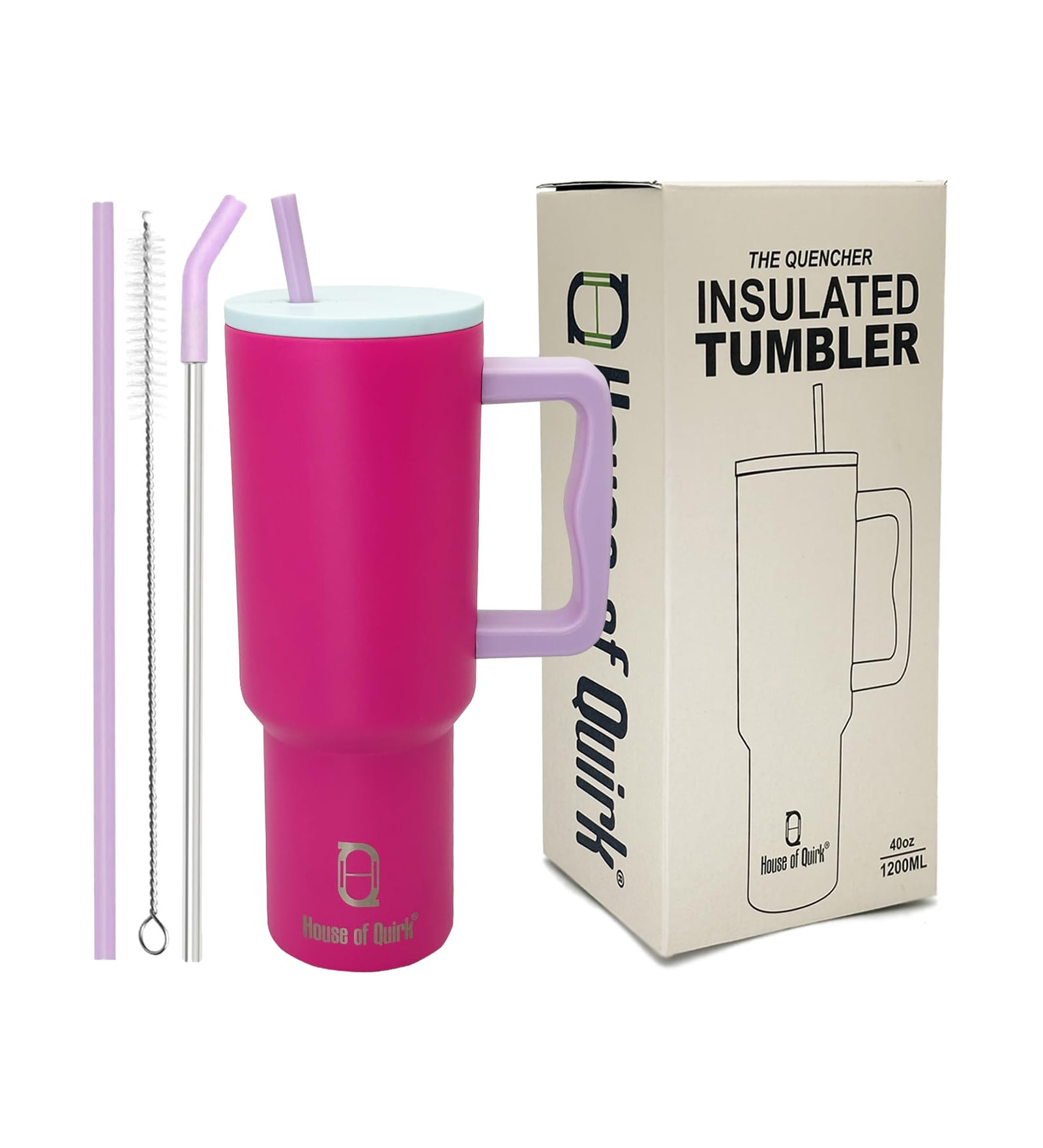 Pink 1200ml Stainless Steel Double Insulated Leak Proof Coffee Tumbler with Lid & Straw