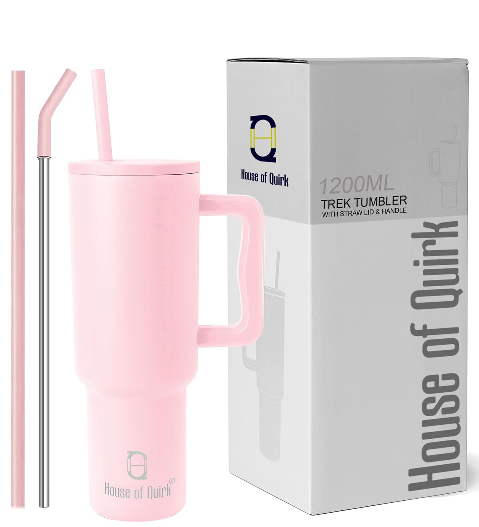 Pink 1200ml Stainless Steel Double Insulated Leak Proof Coffee Tumbler with Lid & Straw