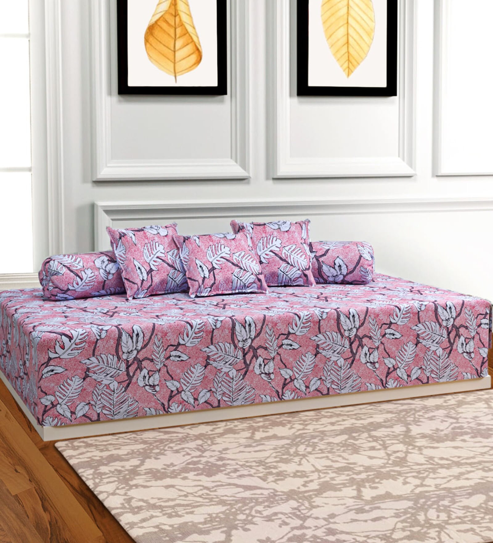 Pink 144 TC Cotton 6 Piece Diwan Set