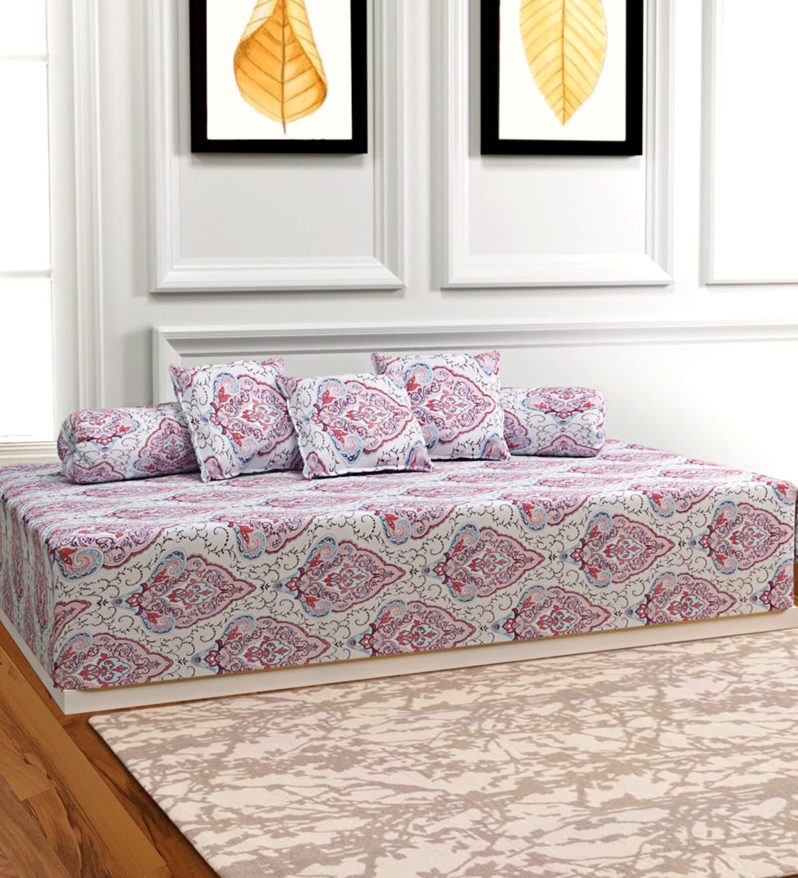 Pink 144 TC Cotton 6 Piece Diwan Set