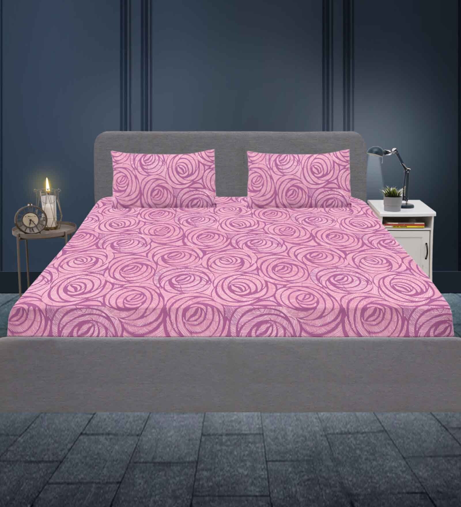 Buy Pink Floral 180 TC 100 Cotton Single Bed Sized Bed Sheets with 2
