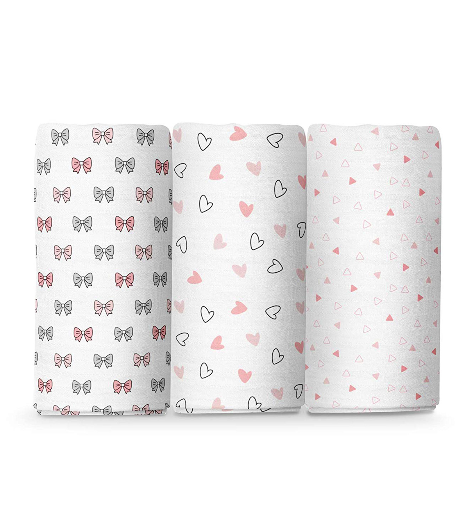 Pink 3 Design 44 x 44 In 130 TC Organic Baby Swaddle Wrap in Super Soft Muslin, Set of 3
