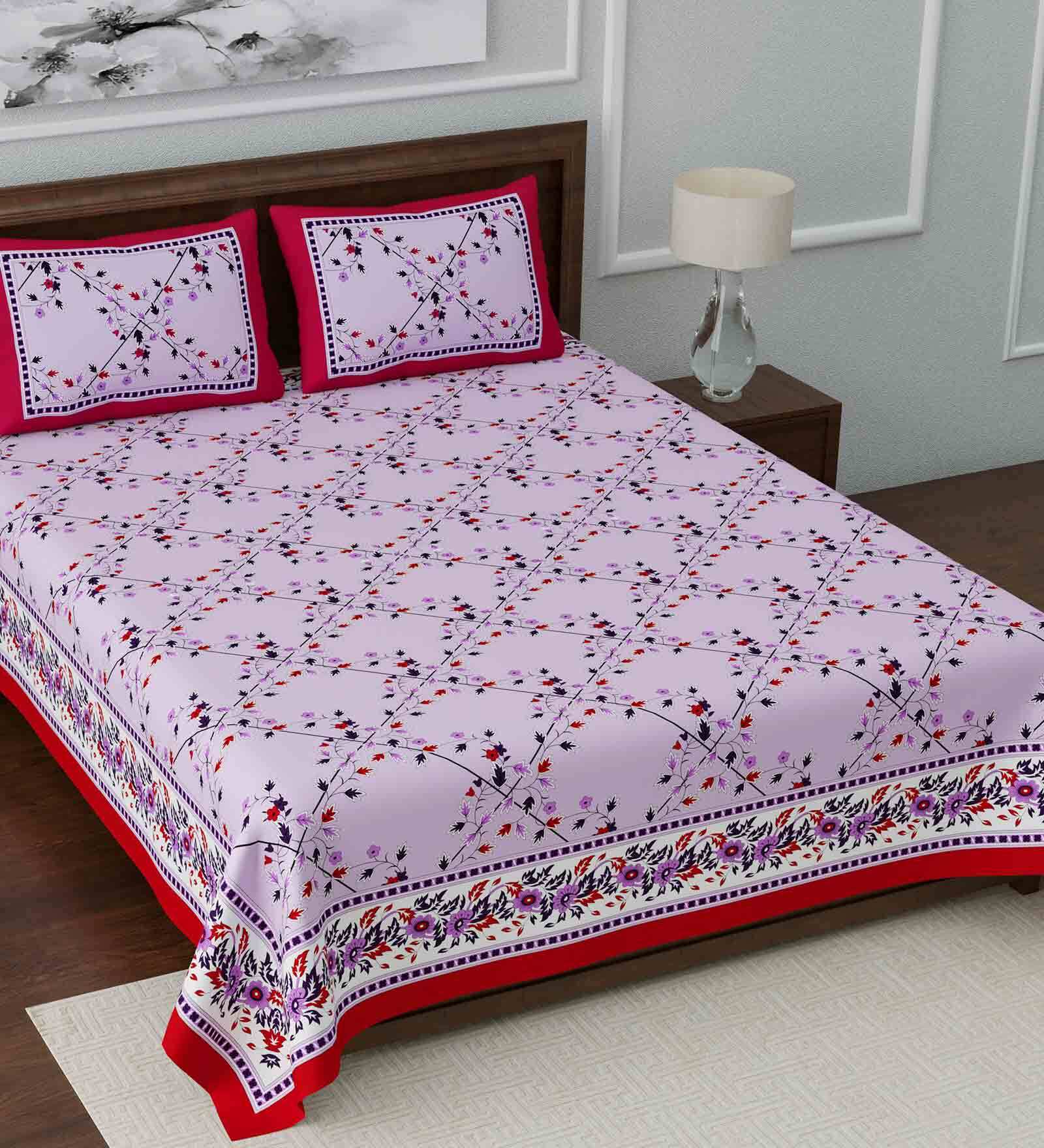 Pink Floral 108 TC Cotton King Sized Bed Sheets with 2 Pillow Covers