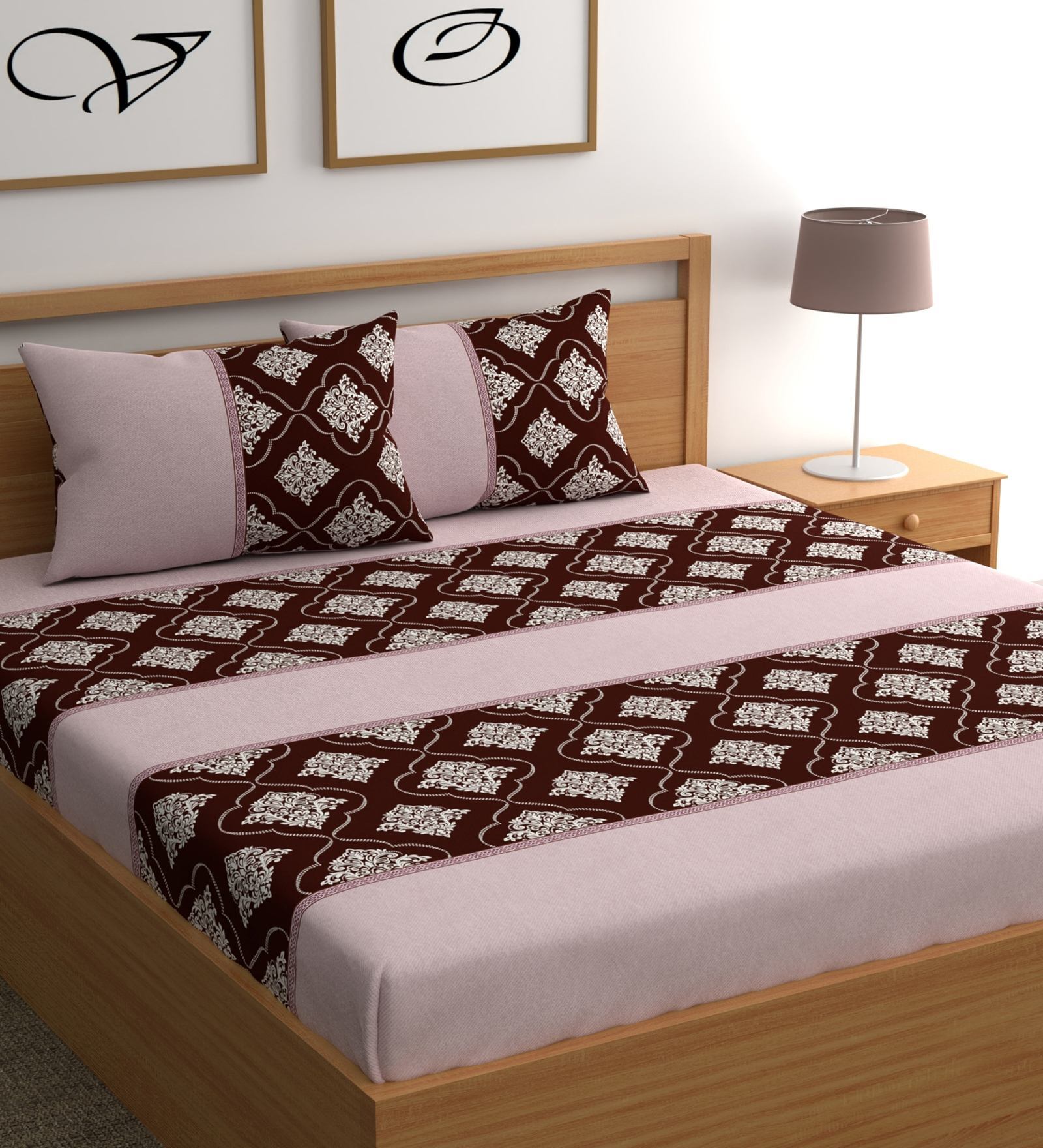 Pink Abstract 180 TC Microfiber Double Queen Bedsheet With 2 Pillow Covers
