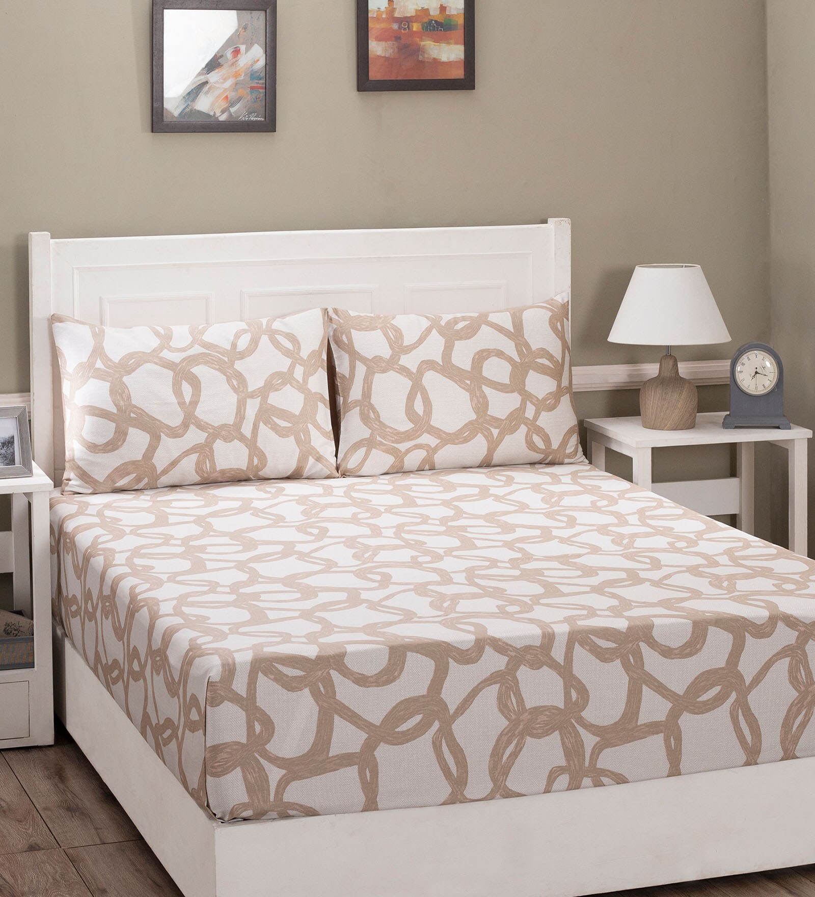 Pink Abstract 210 TC 100% Cotton Double Bed Sheet With 2 Pillow Covers Art Nouveau Collection